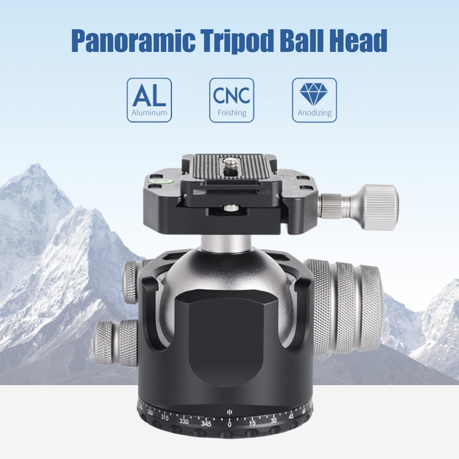 Lazmin112 Testa A Sfera A Basso Profilo Da 55 Mm, Testa Panoramica Per Treppiede Resistente A 360 Gradi, Con Piastra A Sgancio Rapido Da 1/4 Di Pollice, Vite Da 3/8 Di Pollice