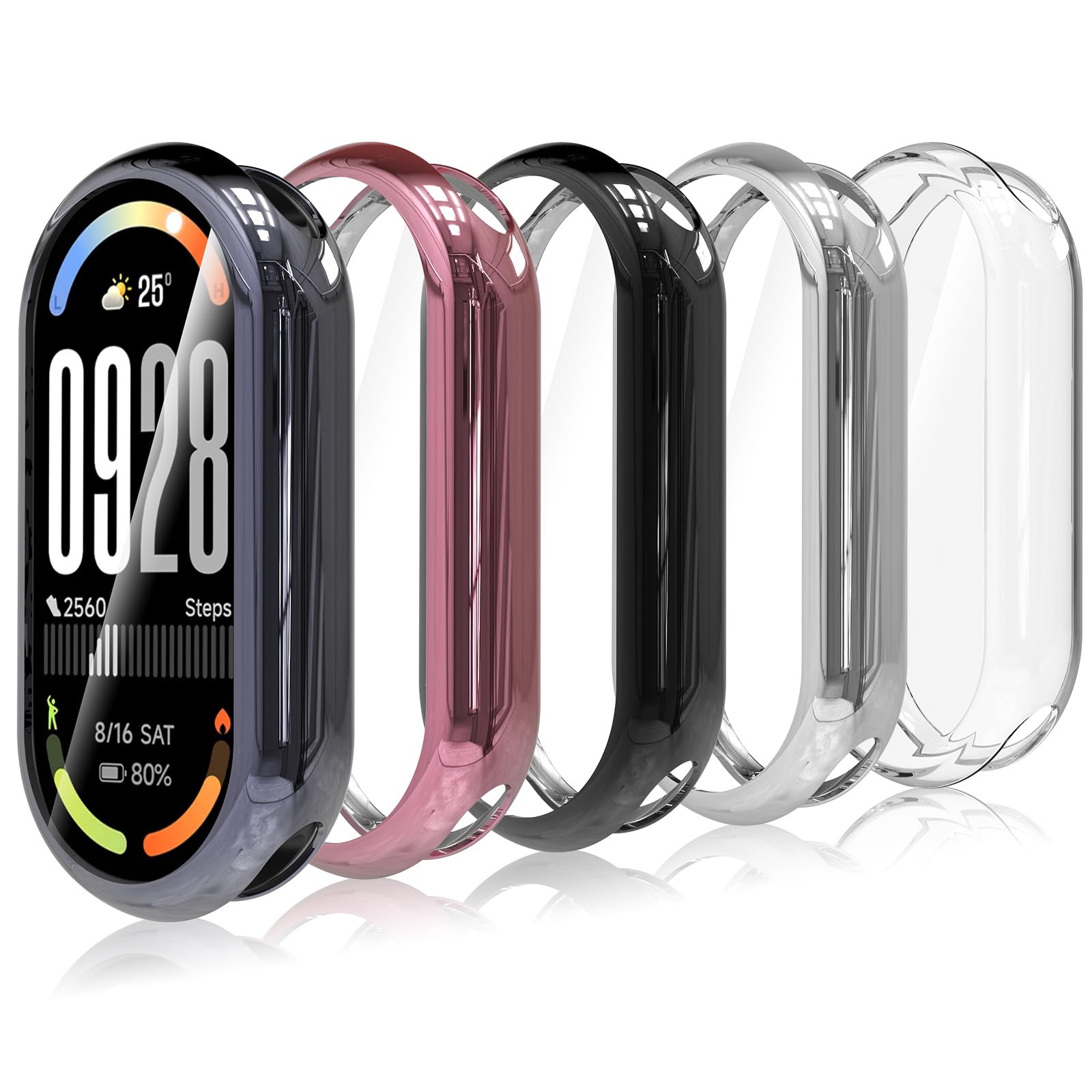 Hianjoo Zestaw 5 okładek ochronnych z folią ochronną ekranu kompatybilnych z Xiaomi Smart Band 10, pełna osłona, silikon, kompatybilny z Xiaomi Smart Band 10