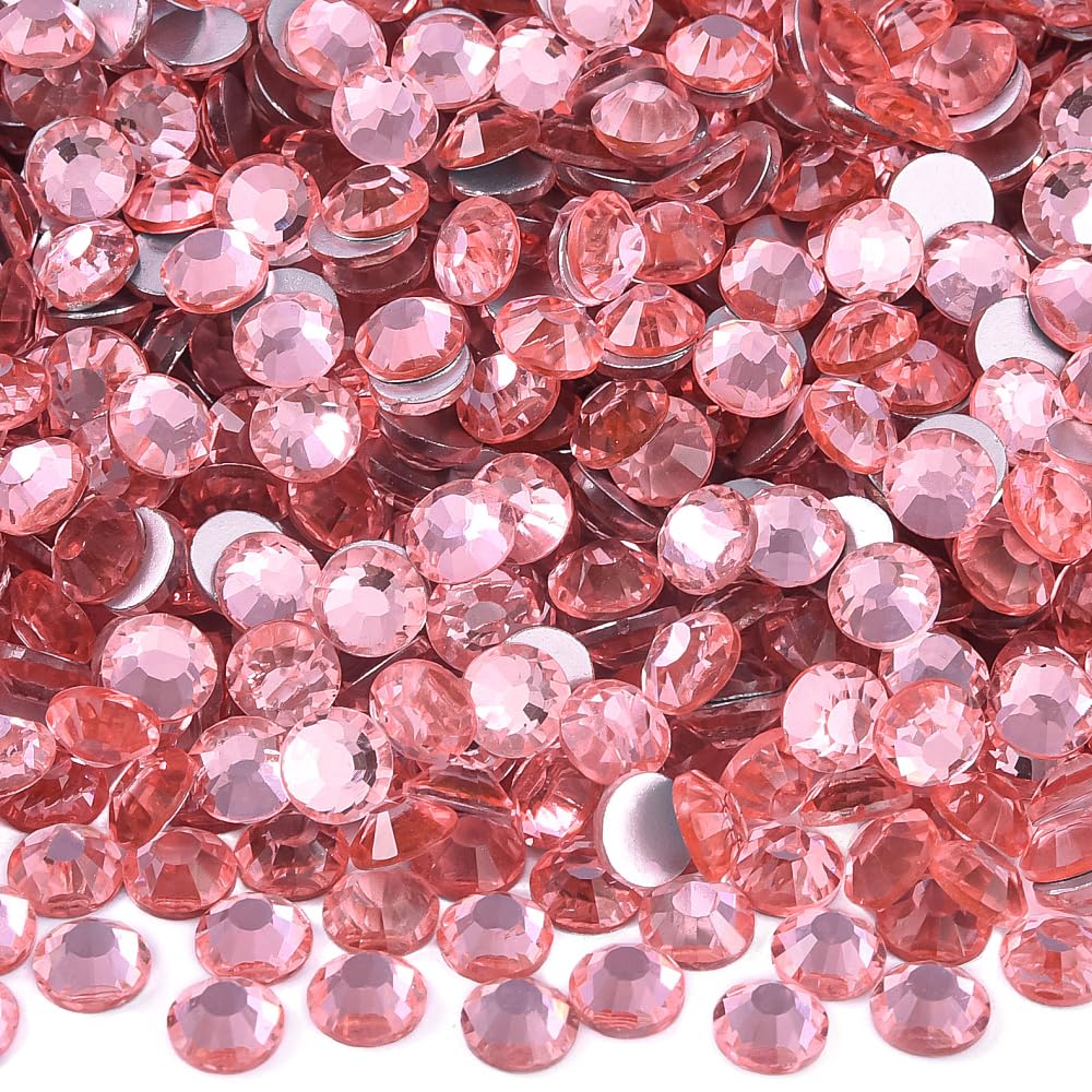 Glass Beads Flat Round Rhinestones Glue Fix Peach Pink SS20 1440pcs