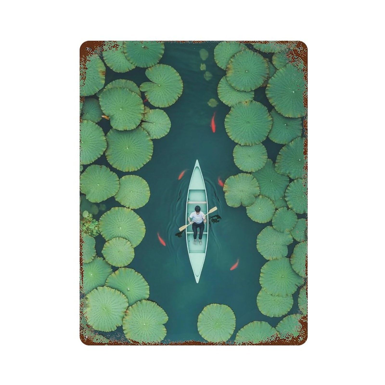 YHGERTKU Boat Among Leaves 01 Wall Art Retro Iron Vintage Metal Tin Sign Poster Modern Decor for Living Rooms Gift 40x30cm
