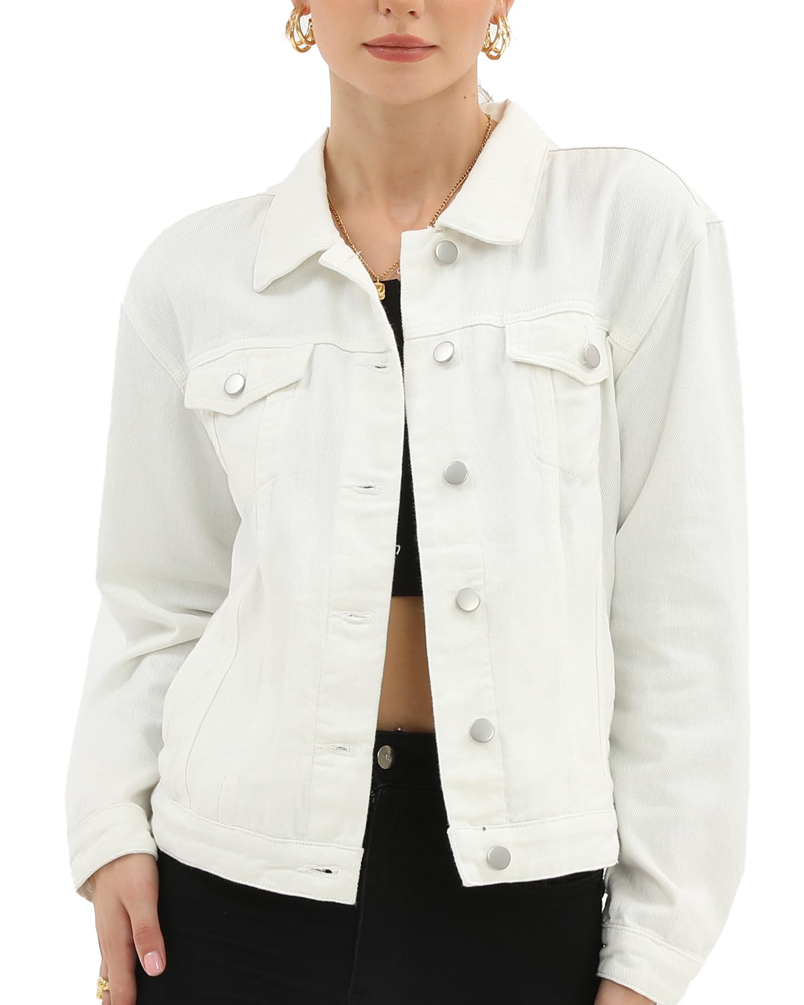 Argstar Denim Jacket for Women Button Up Long Sleeve with Pockets (Available in Inner Pockets)