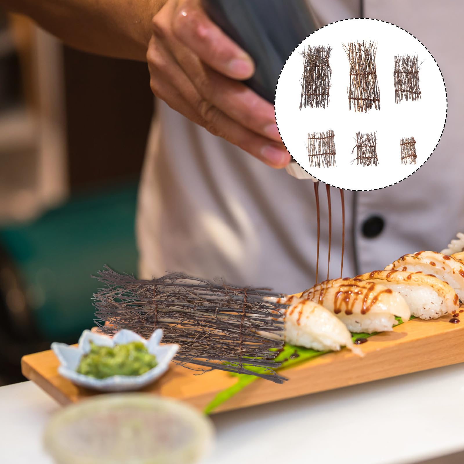 Happyyami Lot de 6 décorations japonaises en bambou pour sushis, mini clôture, sashimi, assiette de service pour sushis, bar, restaurant, décoration de bureau pour faire des sushis