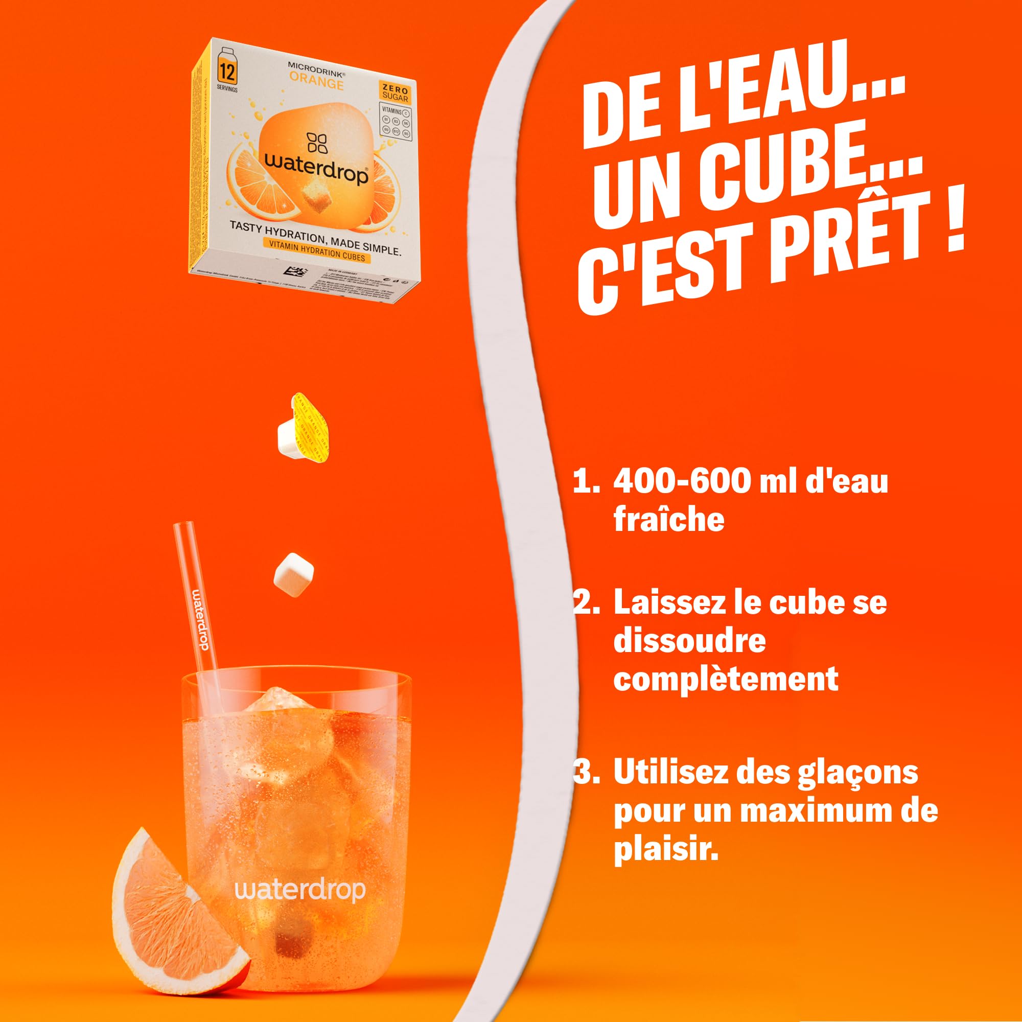 waterdrop® Coffret Microdrink, Orange, Citron et Pamplemousse, 36 boisson en cube effervescente sans sucre pour aromatiser l'eau, Extraits de fruits et de plantes, Eau Aromatisée infusion à froid