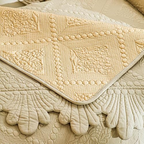 Miniatura 7 de vctops Funda acolchada de algodón neutro para sofá, con bordado floral, antideslizante, funda suave y acogedora para sofá, para perros, gatos y