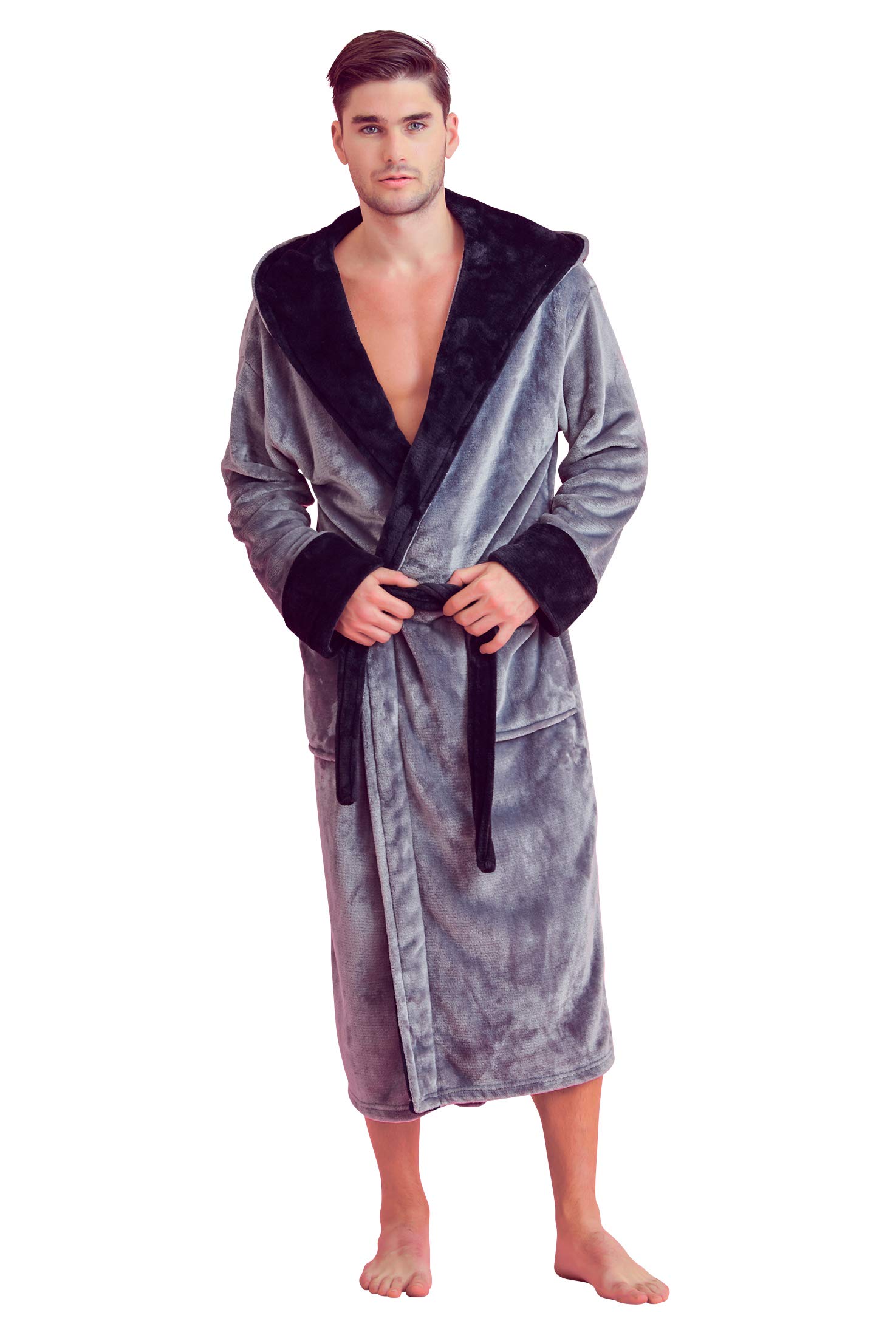 Soft Touch Linen Herren Fleece-Bademantel mit Kapuze