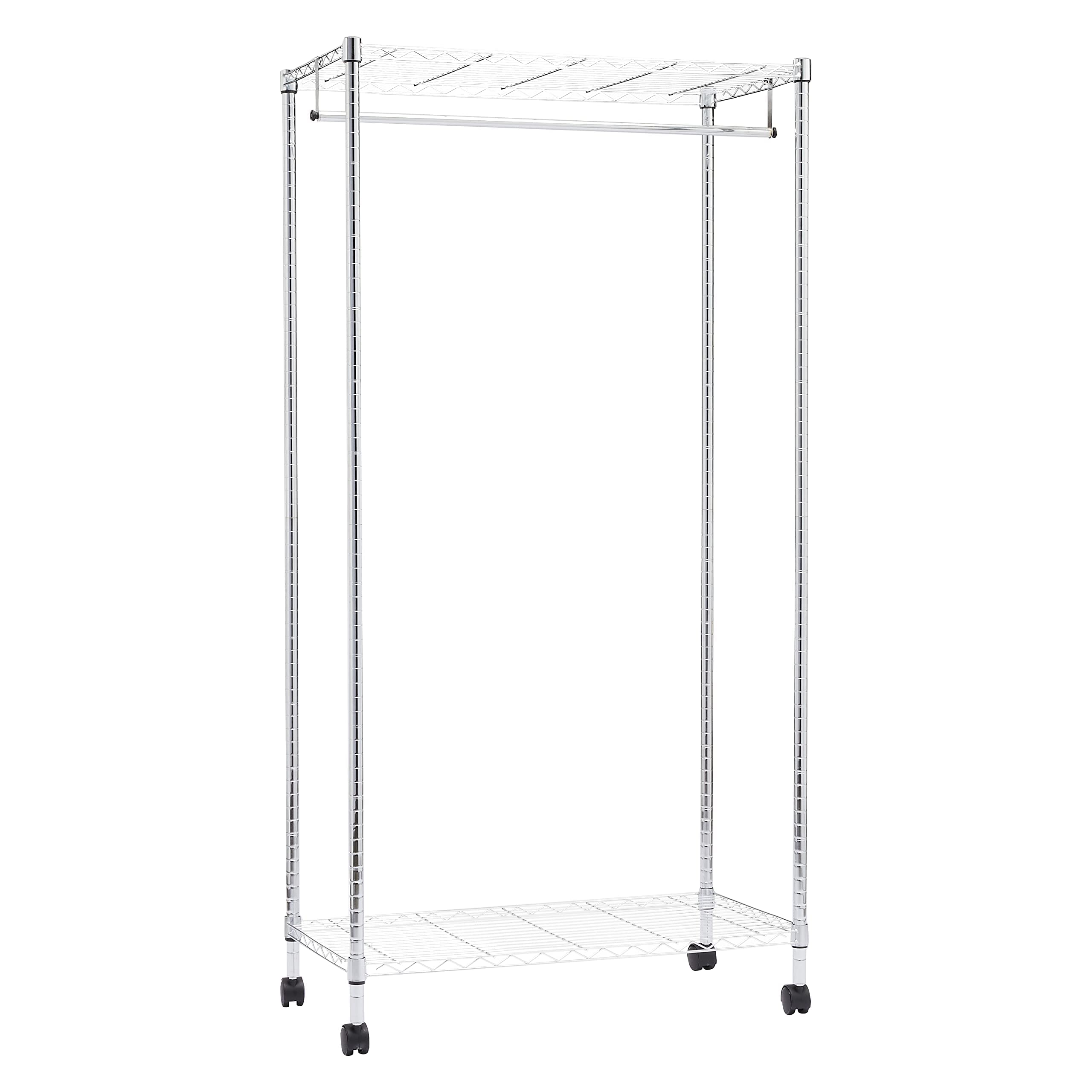 Garment Rack with Top and Bottom Shelves, Chrome, 89 x 44 x 179 cm