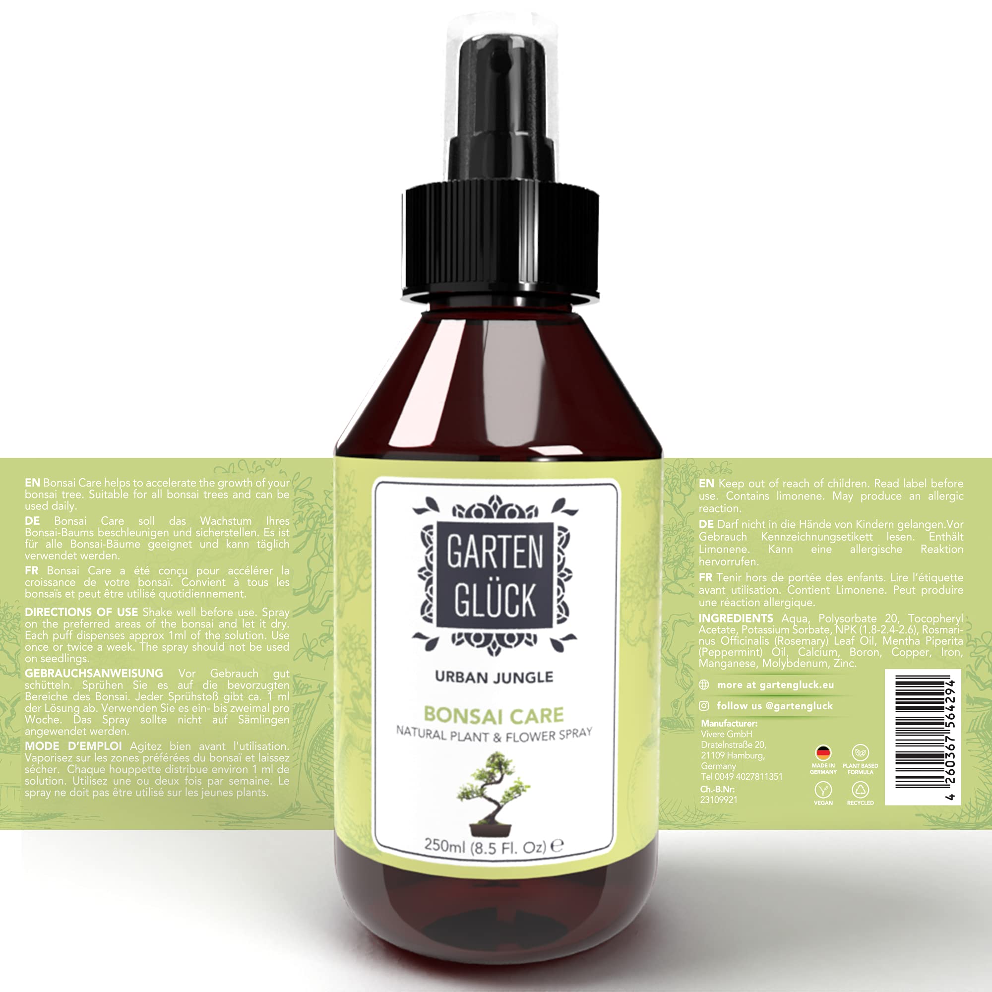 Bonsai Dünger Spray -250ml- Natürlicher Bonsaidünger für den Innen- und Außenbereich - Reich an ausgewogenen Mineralien - Pflanzendünger, Alternative zu Bonsai Erde
