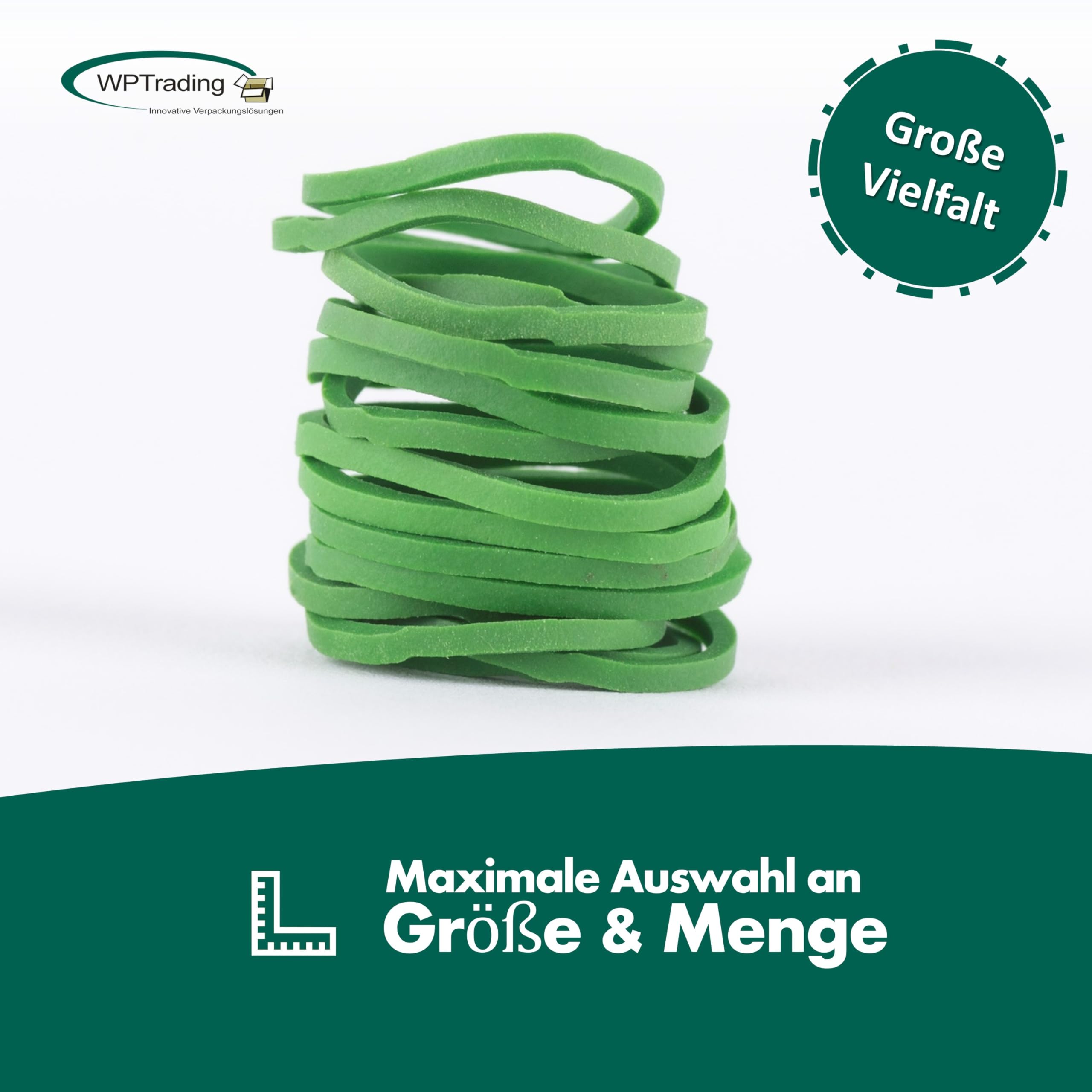Gummiringe 1 kg Pack Ø 15mm in Grün - Gummibänder breit 1mm auf Natur Kautschukbasis für Büro & Haushalt reißfest - Haushaltsgummi klein extra stark zum Bündeln, Fixieren & Verschließen