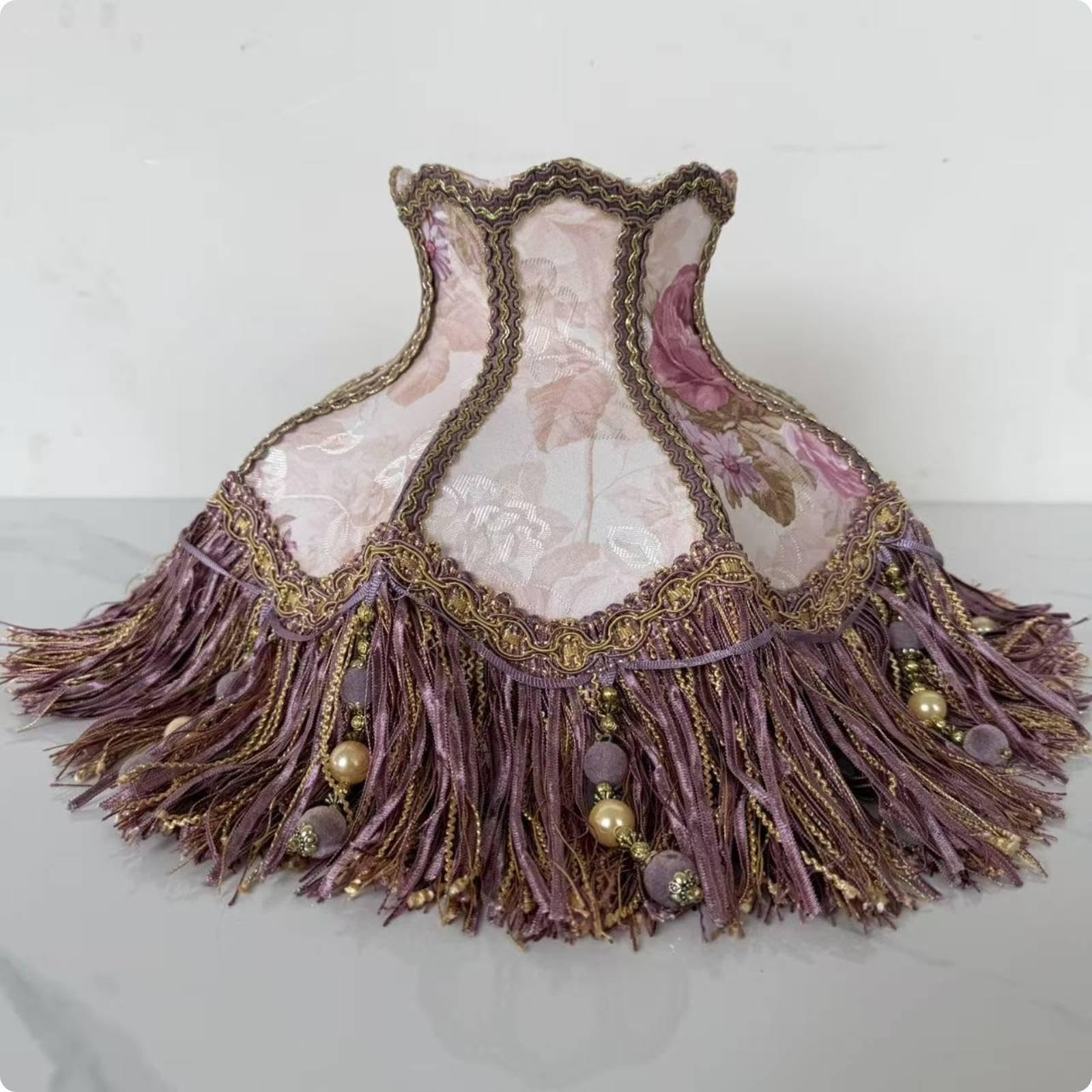 Lavender Floral Tassel Lampshade Ornate Beaded Fringe Lamp Shade Decorative Tassels Table lamp Shade for Restaurant, Guesthouse-image-39
