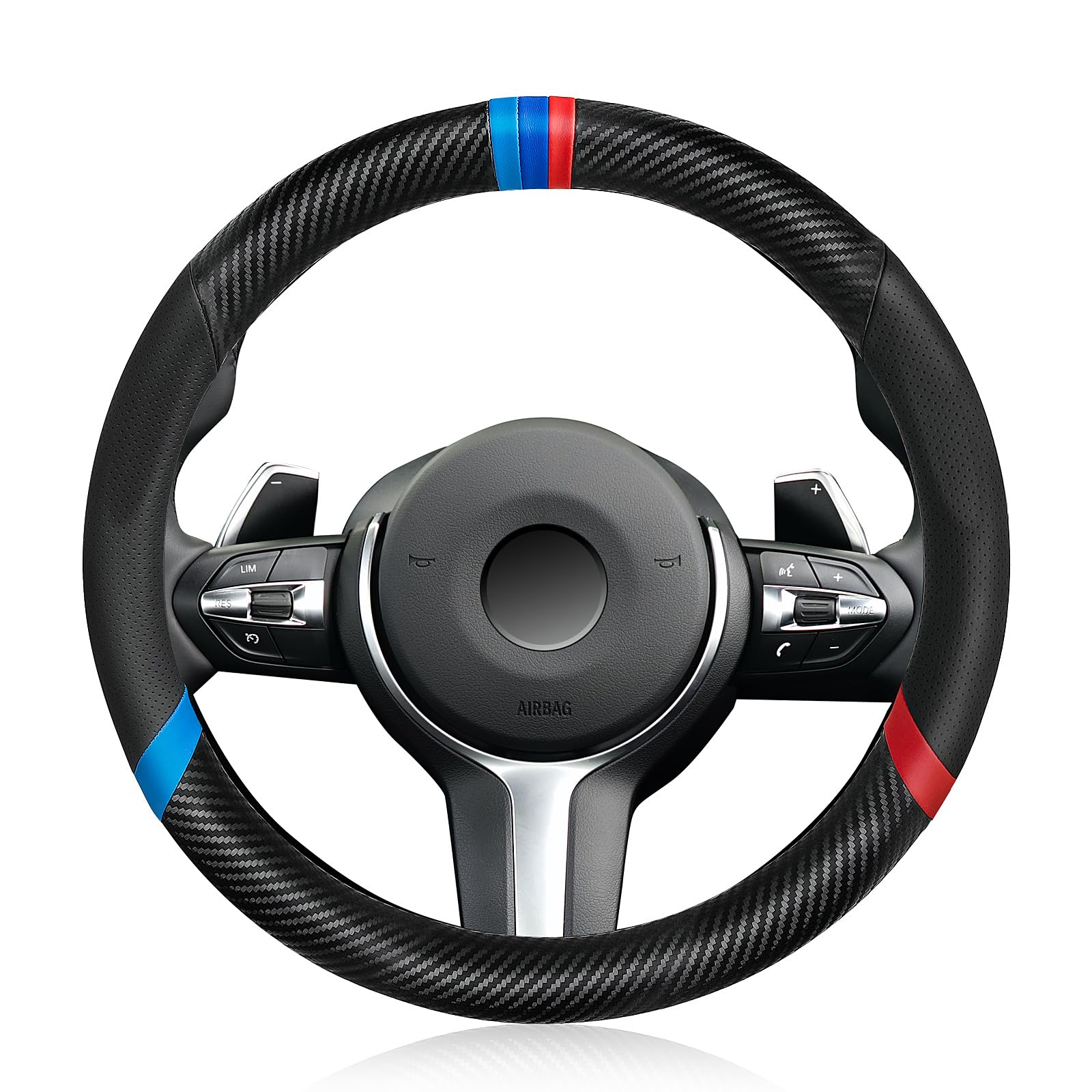 Funda de volante de fibra de carbono, antideslizante y absorbente del sudor, 15 fundas para volante X5 X3, para hombre y mujer, color negro