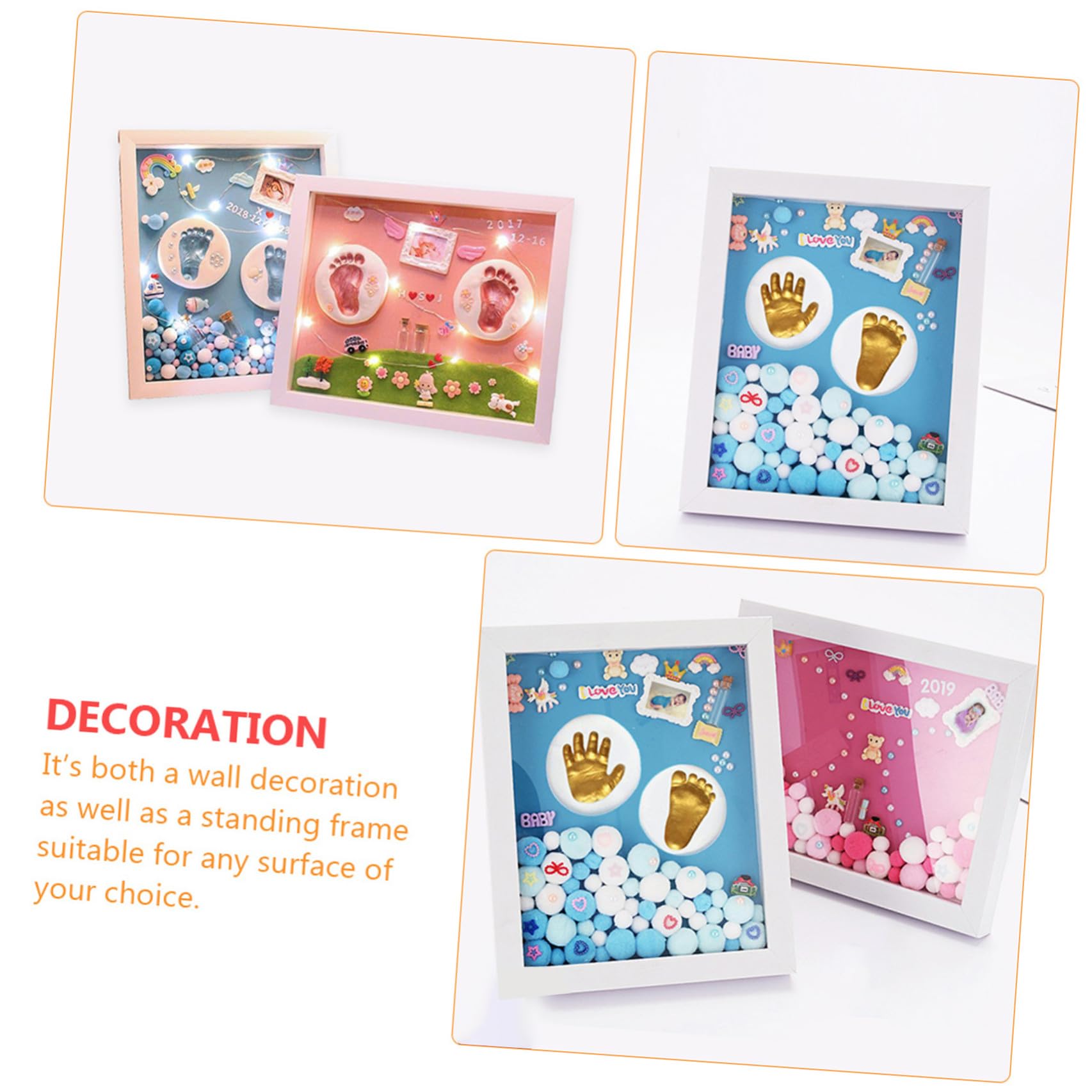 HEALLILY Kit per Impronte Mani e Piedi Ragazzo Ragazza Cornice Oro in Acrilico, Set Regalo Nascita Bimbo Utile per Battesimo e Ricordo Prezioso