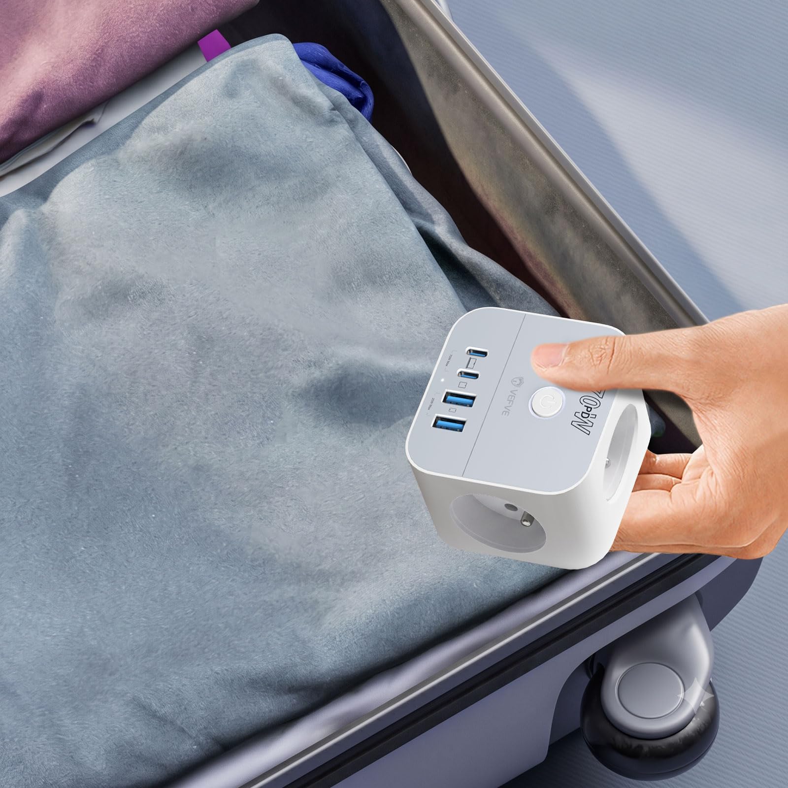 VEFVE Chargeur Rapide USB C 70W, Prise Multiprise Cube 7-en-1 avec Interrupteur, Technologie GaN III, Compatible Ordinateurs Portables, Tablettes et Smartphones