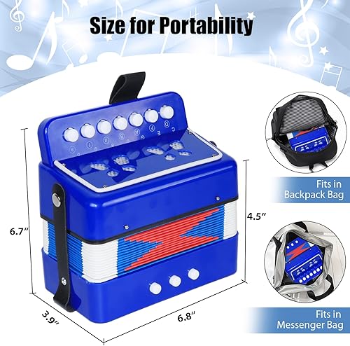 Miniatura 2 de AZEAM Acordeón para niños, acordeón de juguete para edades de 3, 5, 9, 7, 10, 12, niños pequeños, principiantes, instrumentos musicales, 10 teclas,