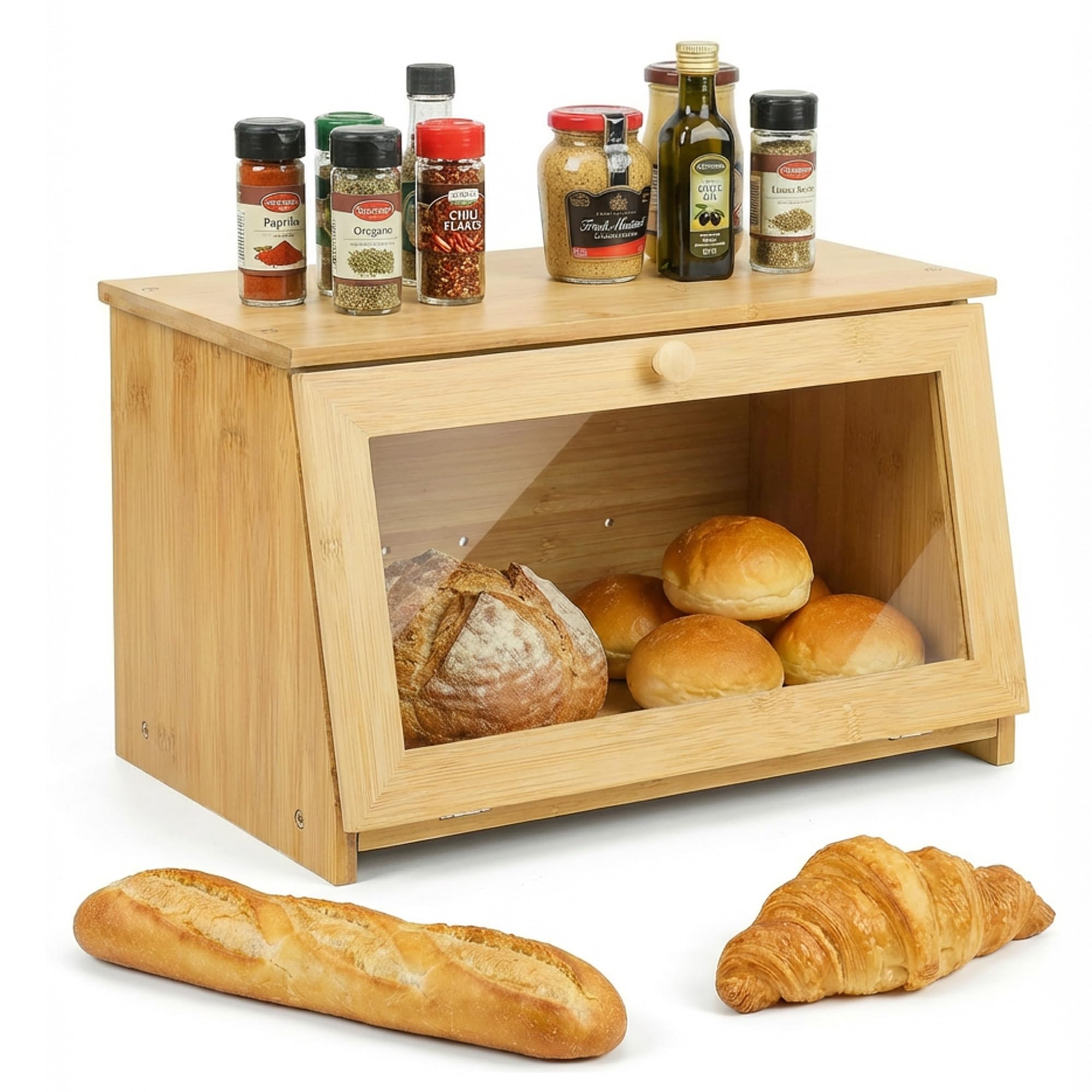 Tvood Wood En Bread Bin For Kitchen Countertop: 39X23x21cm Bread Box