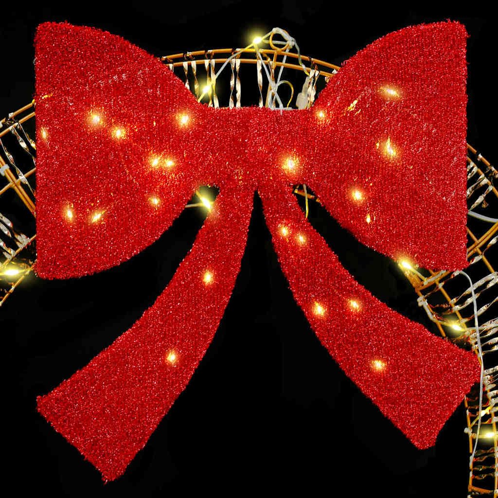 Couronne avec 80 LED blanc chaud PET 91 x 91 x 9 cm avec grand nœud et bande LED USB pour décoration d'arbre de Noël, décoration festive intérieure et extérieure, éclairage de l'Avent
