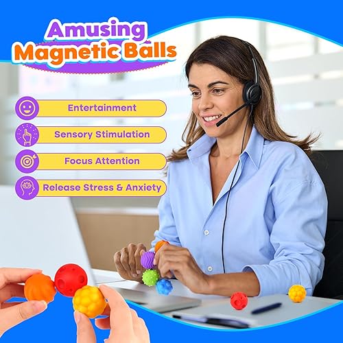 Miniatura 4 de LESONG Bolas magnéticas para niños artículos sensoriales, bolas magnéticas de silicona grandes, juguetes silenciosos para ansiedad, TDAH, autismo,