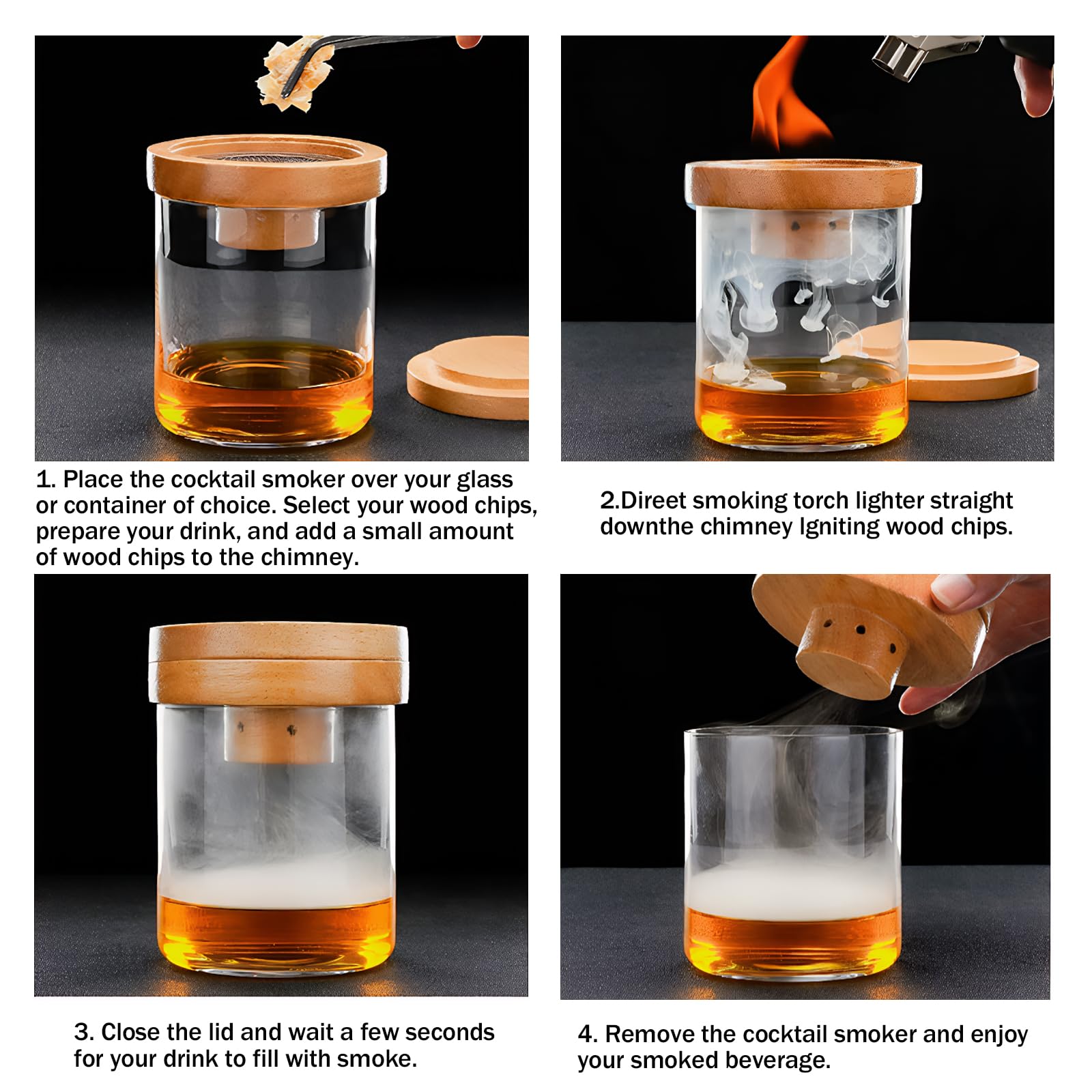 Kit Affumicatore Per Cocktail,Kit Affumicatore Per Whisky Con 6 Trucioli Di Legno,Set Cocktail Smoker,Accessori Per Cocktail,Whisky,Bevande,Bourbon,Caffè;Idea Regalo Per Uomo,Papà,Marito