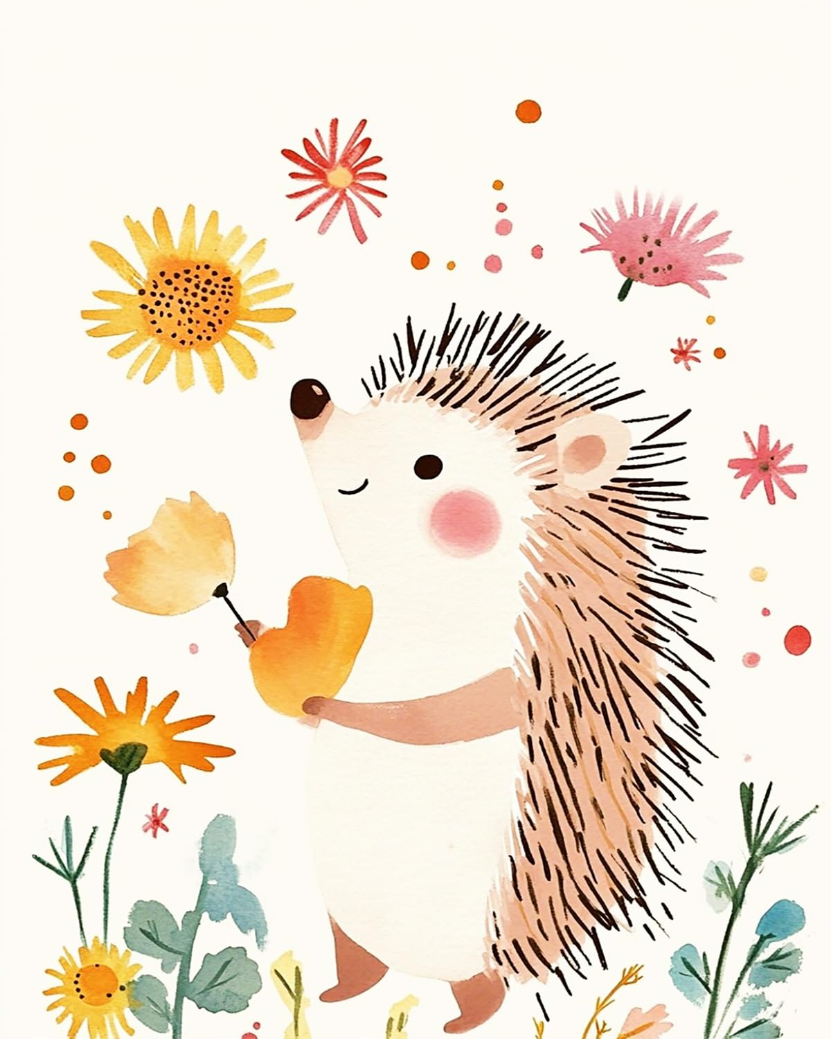 LIUBAISHI Paint by Numbers Kit for Adults – Large 16x20 | Wall Art Painting for Living Room, Stress Relief Craft, Hobby Gift Set with Paints and 3 Brushes-Hedgehog Garden