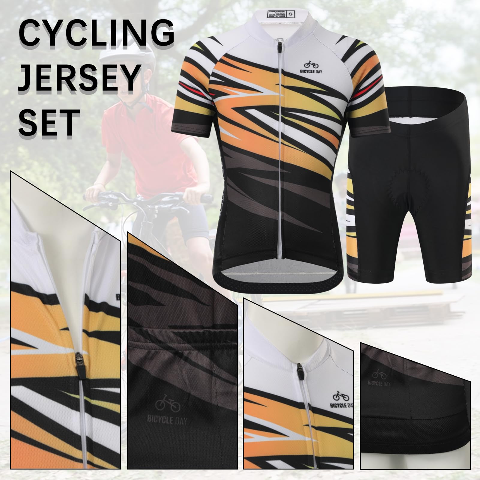 Enfant Garçon Maillots de Cyclisme Fille Séchage Rapide Maillots à Manches Courtes&Shorts de vélo avec Coussin d'Assise 3D Respirant Vêtements de Sport de Cyclisme