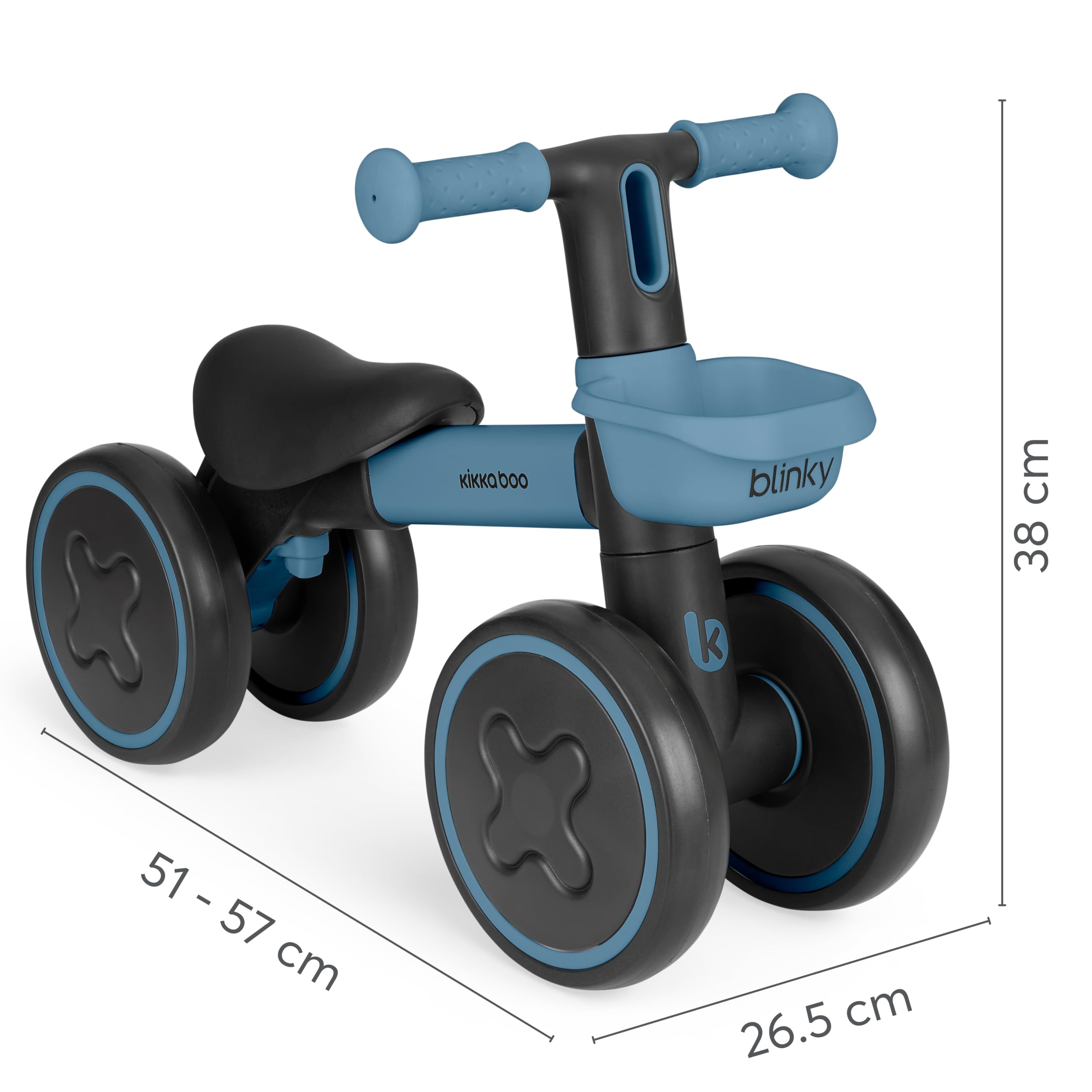 KikkaBoo BLINKY Bicicletta Senza Pedali per Bambini da 1 a 3 Anni, Bici Equilibrio con Ruote Posteriori Luminose, Luci LED Integrate, Telaio Leggero in Alluminio, con Cestino