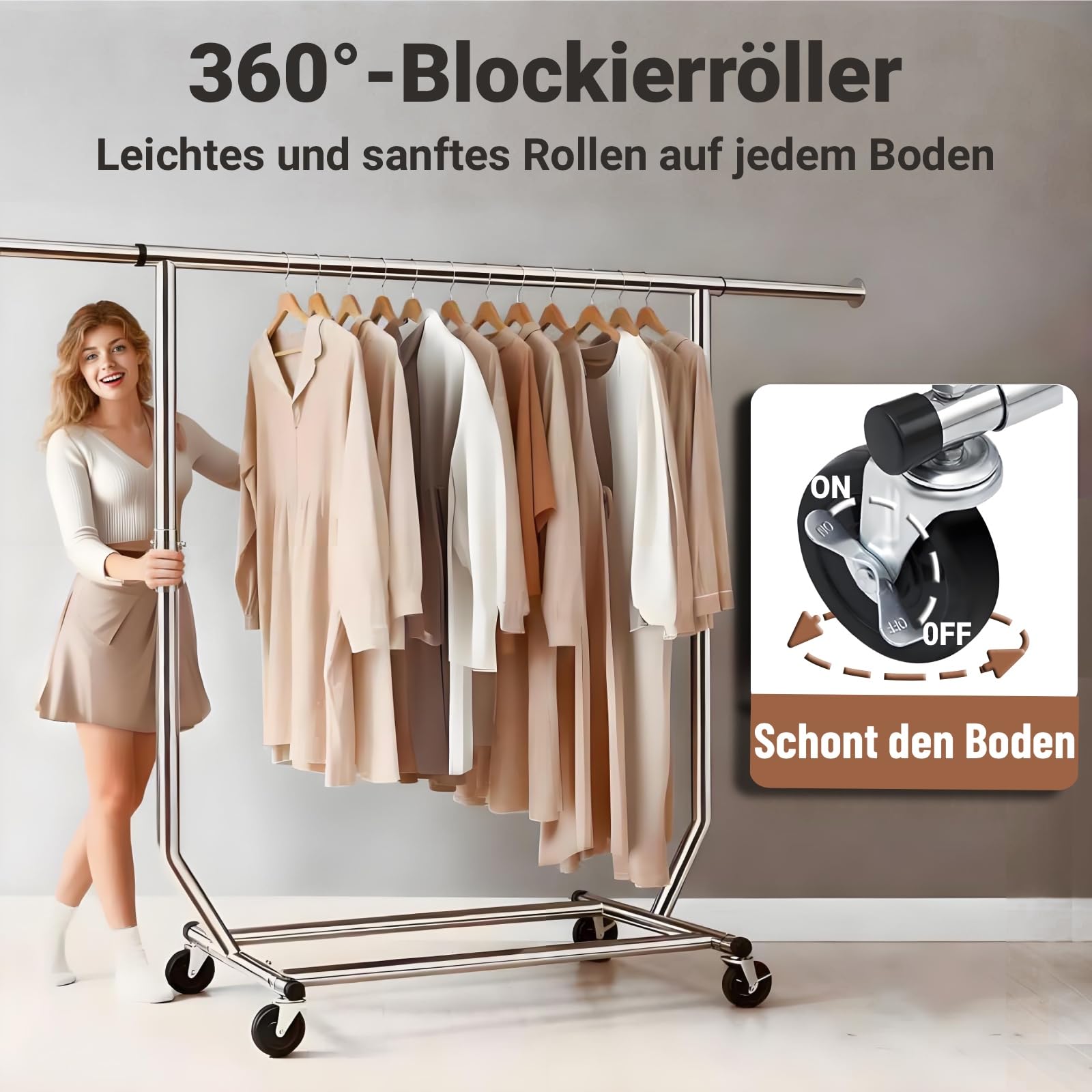 Kapstok – kledingrek – breedte 98.5 cm – max 50 kg – wit met beige – met wielen – HSR151W01 – | Gecontroleerde retourproducten en nieuwe overstockproducten tegen een onverslaanbare lage prijs