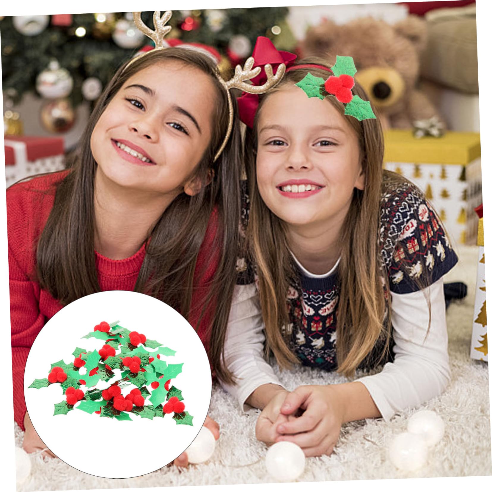 Amosfun 4 Ensembles Décoration De Feuilles De Noël Décor d'arbre De Noël Embellissements De Baies De Houx Fabriquer Une Feuille De Houx Tissu Feuilles Décor De Baies Chiffon 100 Pièces X 4