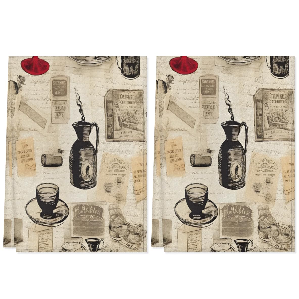 QsirBC Food Classic Decor Kitchen Towels Set of 2 Hand Towels Dish Towels Reusable Decorative Towel Sets for Cooking Baking, 28.3 X 17.7 Inch