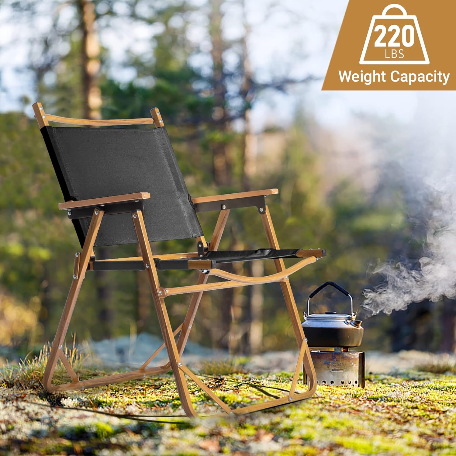 2 Pack Foldable Leisure Chair Portable Large Aluminum Frame 600D Khaki Oxford Fabric Lounge Chairs Outdoor Furniture for Camping Picnic Park Fishing Hiking