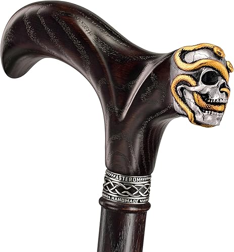 Asterom Bastón de calavera hecho a mano para hombres y mujeres, bastón gótico genial, elegante bastón de madera