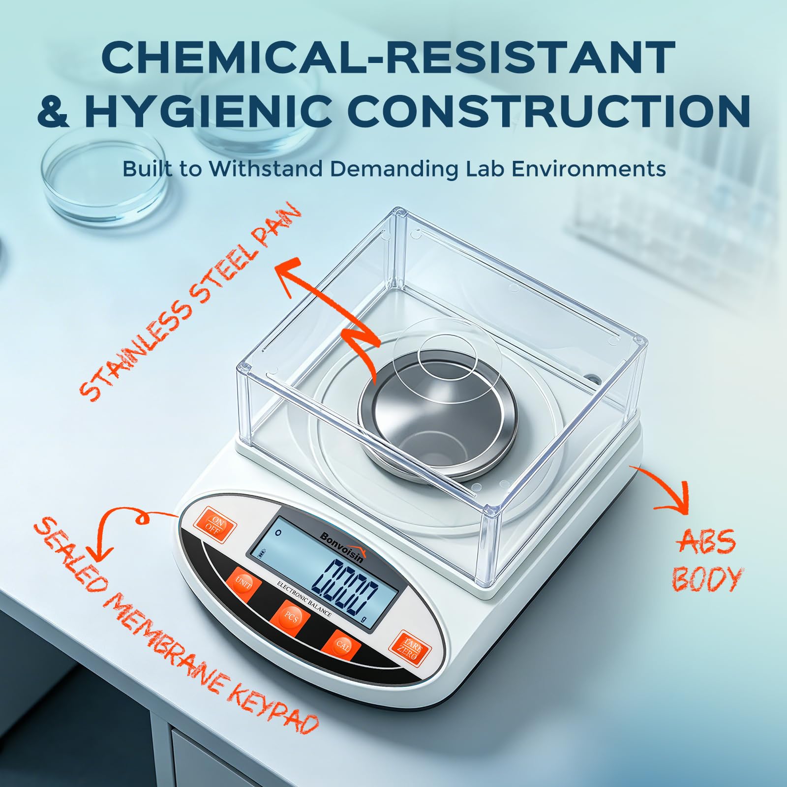 Balanza analítica de laboratorio Bonvoisin Báscula de laboratorio de alta precisión Báscula electrónica de precisión 1mg Báscula digital para joyas con parabrisas (500g x 0.001g negro)