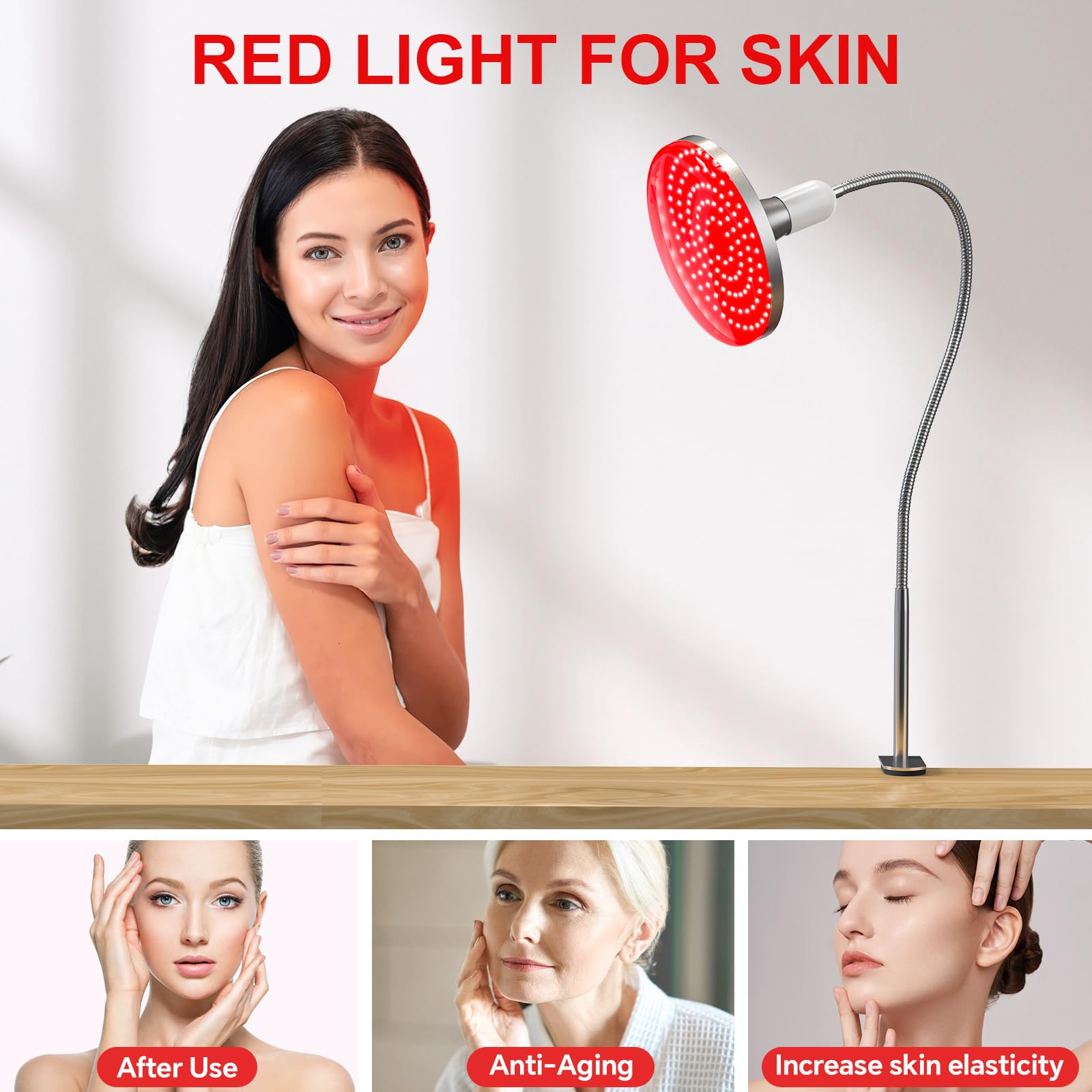 Profey Lampada luce rossa, 660nm, per viso e muscoli, angolo regolabile, 120 LED