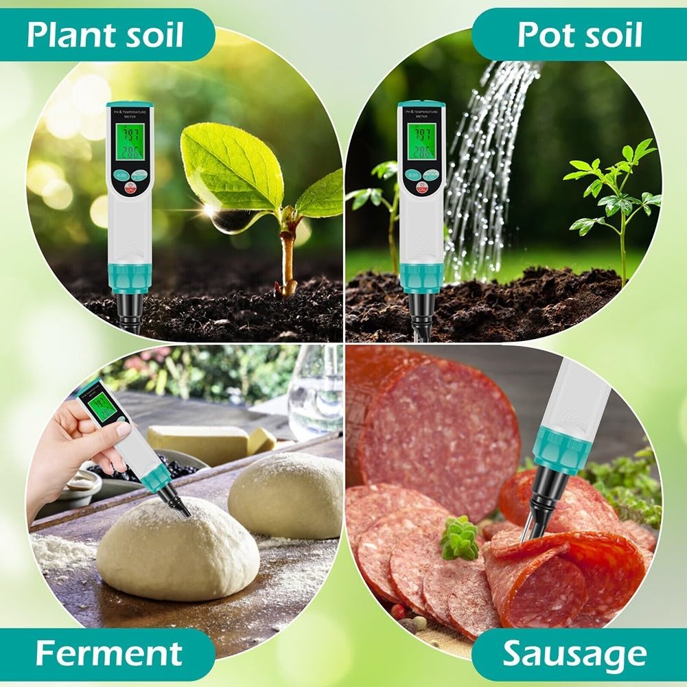 Zilimontt Testeur de pH alimentaire numérique étanche, mesure du pH et de la température très précise, pH mètre numérique avec sonde de température