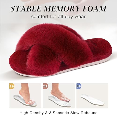 Miniatura 3 de Parlovable Women's Cross Band Slippers Fuzzy Soft House Slippers Plush Furry Warm Cozy Open Toe Fluffy Home Shoes Comfy Indoor Outdoor Slip On