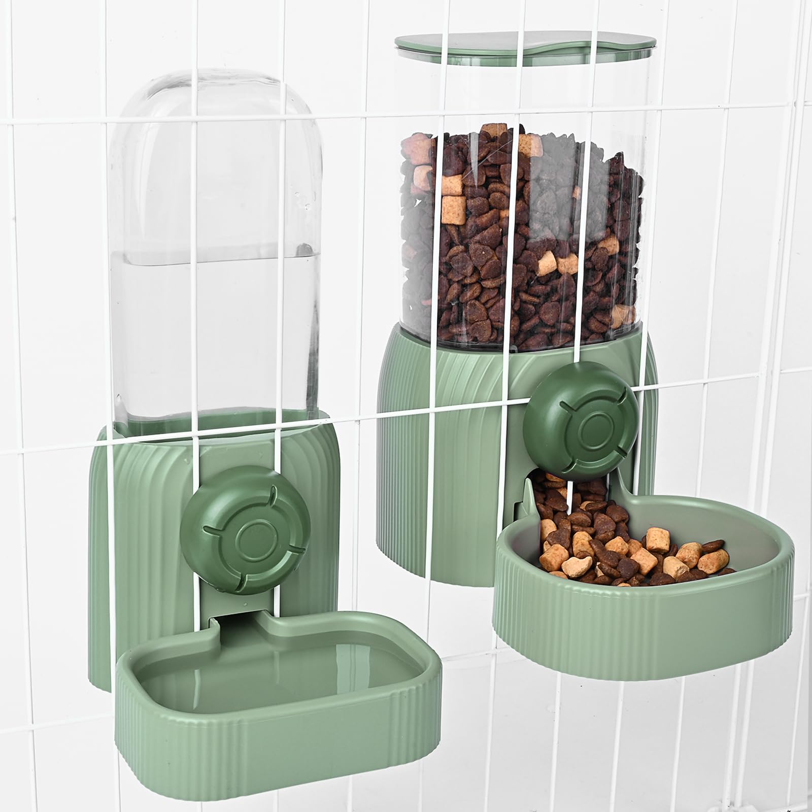 RUBYHOME40oz Hanging Automatic Pet Food Water Dispenser, Auto Gravity Rabbit Feeder and Waterer Set, Cage Cat Food Bowl Feeding Station for Puppy Kitten Chinchilla Hedgehog Guinea Pig Ferret (Green)