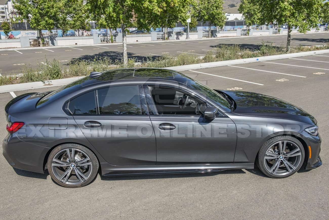 Replacement for 2019-Present BMW G20 G28 3-Series M-Sport | M-Performance Style ABS Plastic - Painted Glossy Black Side Skirts Rocker Panel Pair