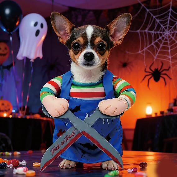Dog & Cat Halloween Costume, Adjustable Dog Fancy Dress Costumes, Pet Funny Clothes with Scissors Pet Awful Outfits, Ideal for Cosplay, Halloween, and Parties