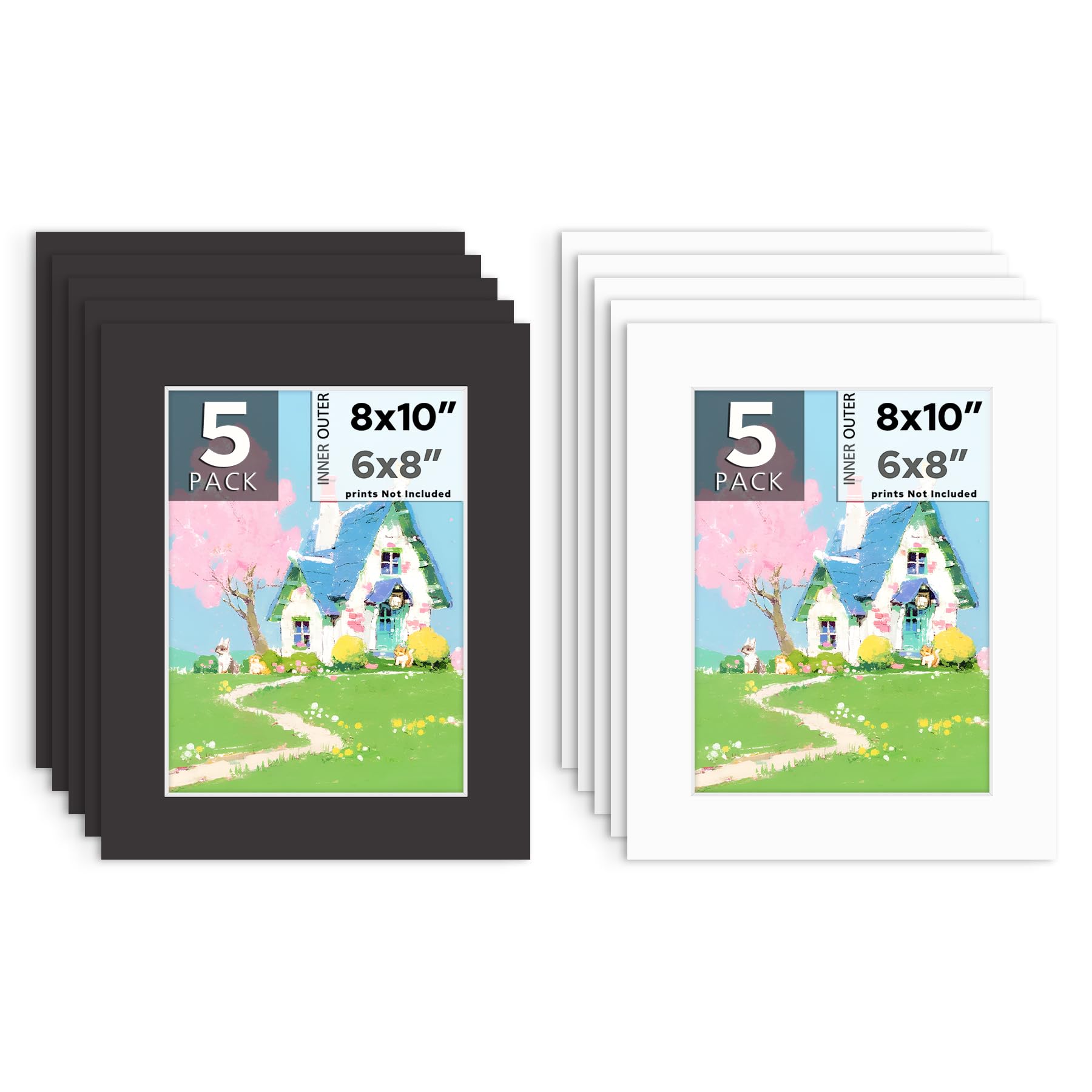 Mat Board Center, 10 Pack 8x10 Photo Mat for 6x8 Pictures, White &amp; Black