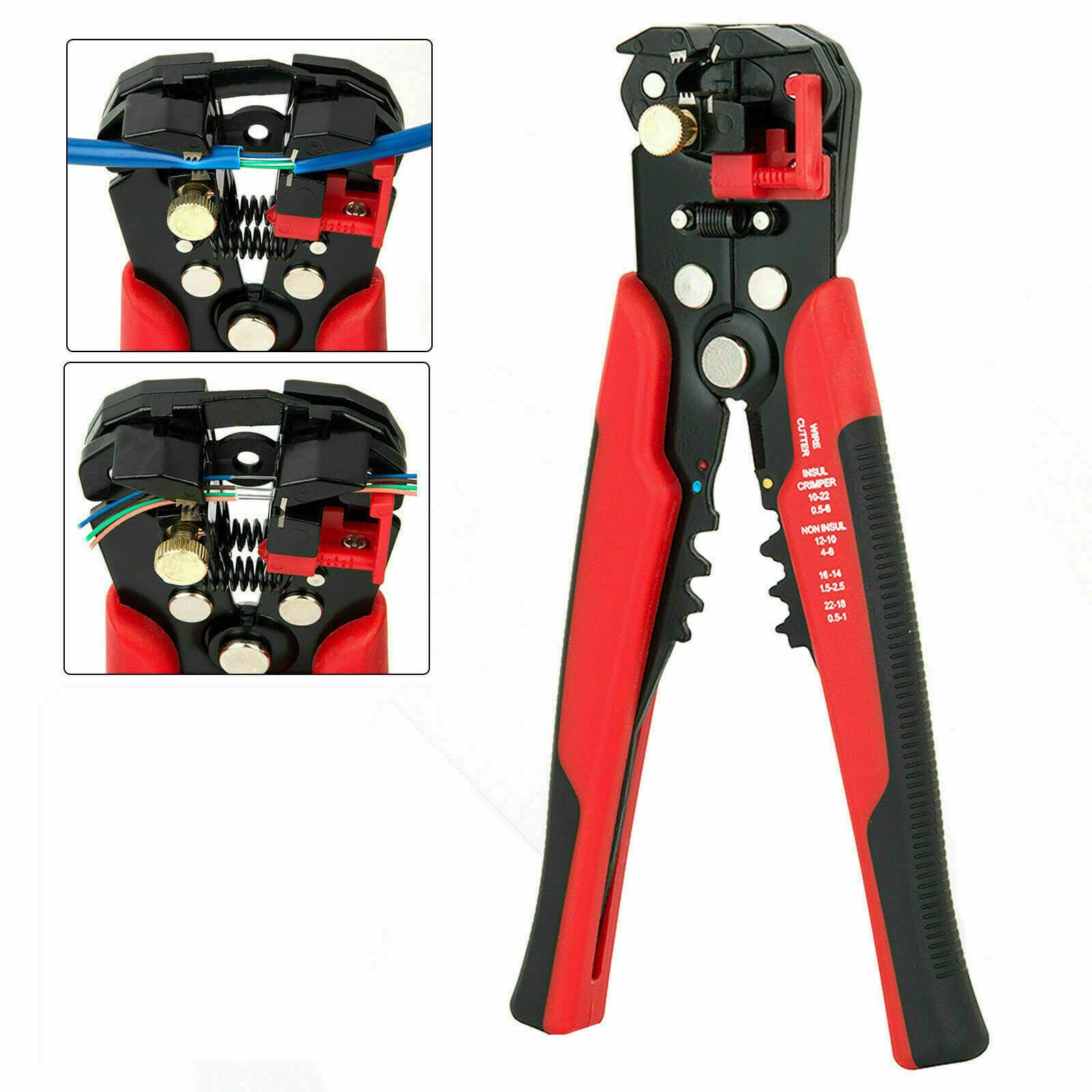 Automatic Wire Stripper 3-in-1 Cable Stripper, Self-Adjusting Cutter Crimper 10-24 AWG 0.2-6.0mm², Chromium Vanadium Steel Electrical Pliers (Red)
