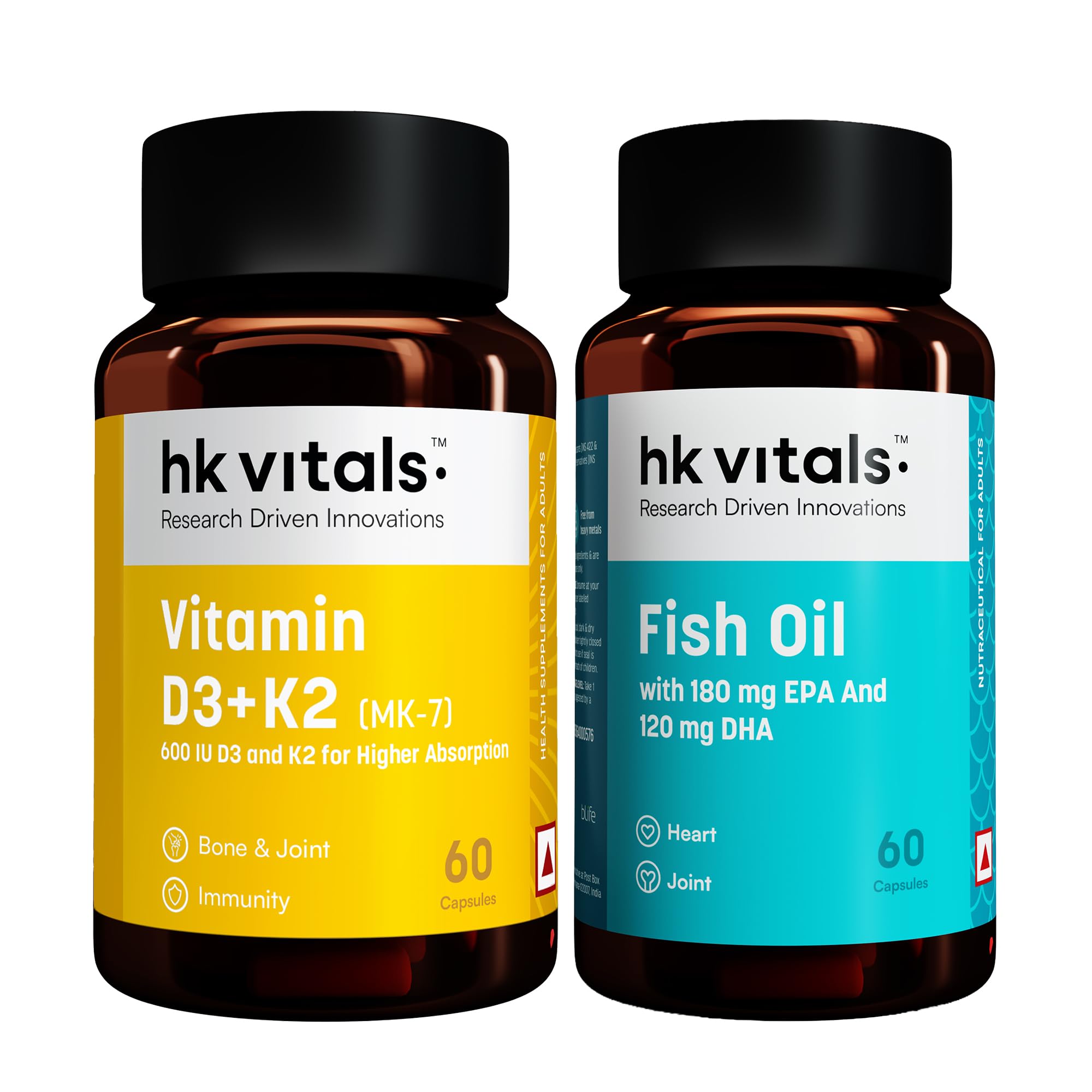 hk vitals Vitamin D3 + K2 (MK-7) + Fish Oil, 2 x 60 Capsules