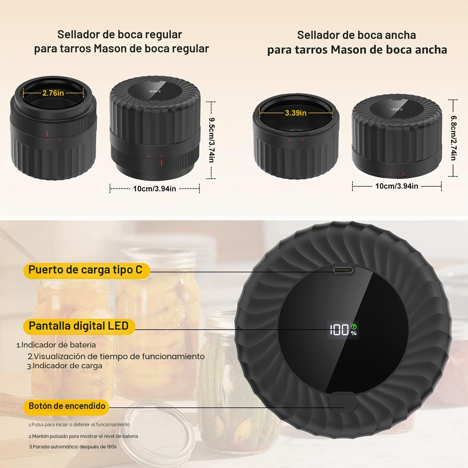 Sellador Eléctrico al Vacío para Tarros de Conservas, Sellador al vacío para tarros de conserva con tapas normales Mason Jar Selladora al Vacío Kit para el Almacenamiento de Alimentos
