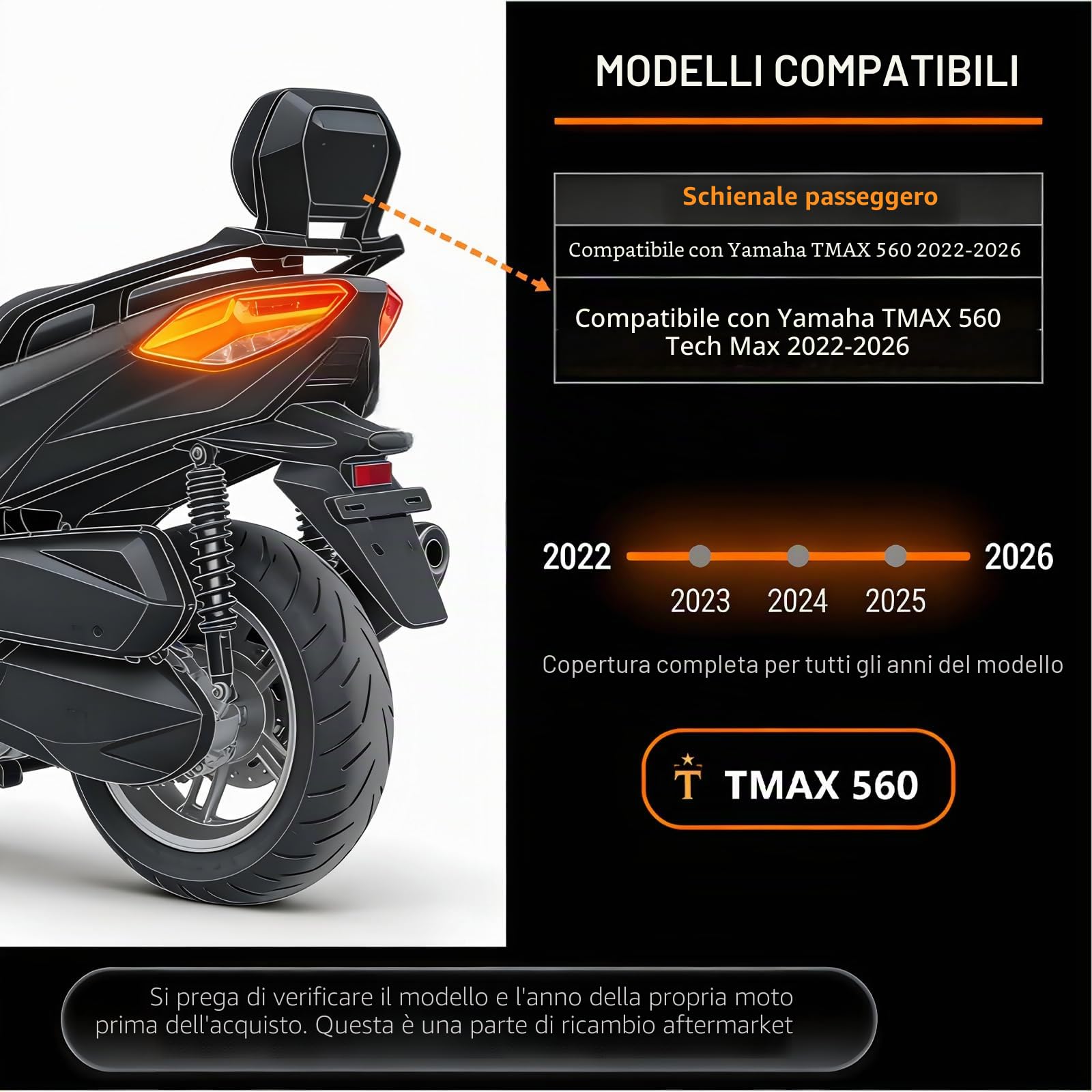 Schienale per moto Sissy Bar con cuscino dello schienale per Yamaha TMAX 560/Tech Max 2022-2026, portapacchi rimovibile con cuscino dello schienale per il comfort nei viaggi lunghi