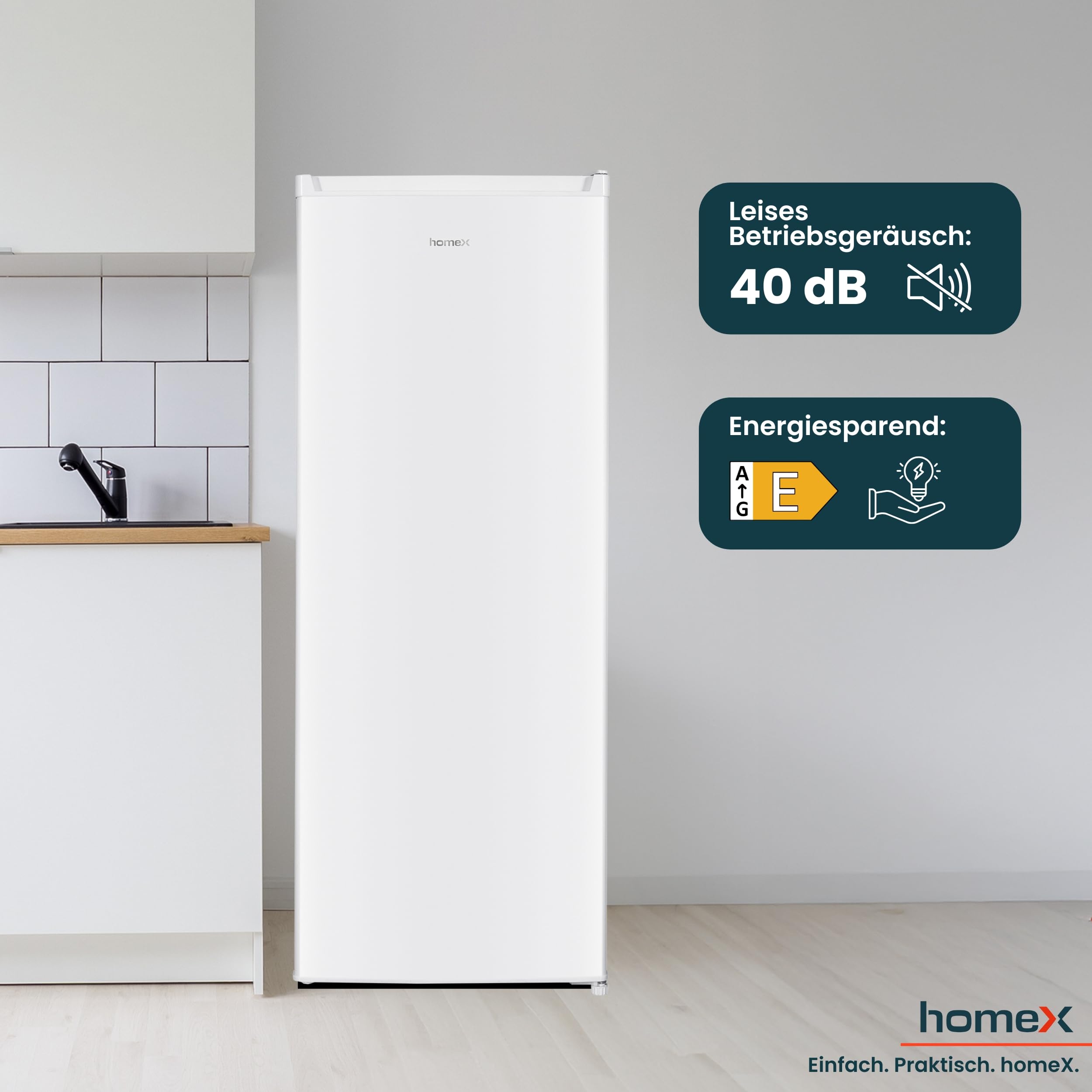 homeX Kühlschrank ohne Gefrierfach 242 Liter freistehender Vollraumkühlschrank LED-Beleuchtung weiß CS2421E-W