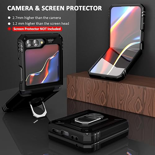 Miniatura 3 de ADDIT Z Flip 5 - Funda con función atril y protección de bisagra, a prueba de golpes, color negro con soporte de anillo para Samsung Galaxy Z Flip 5