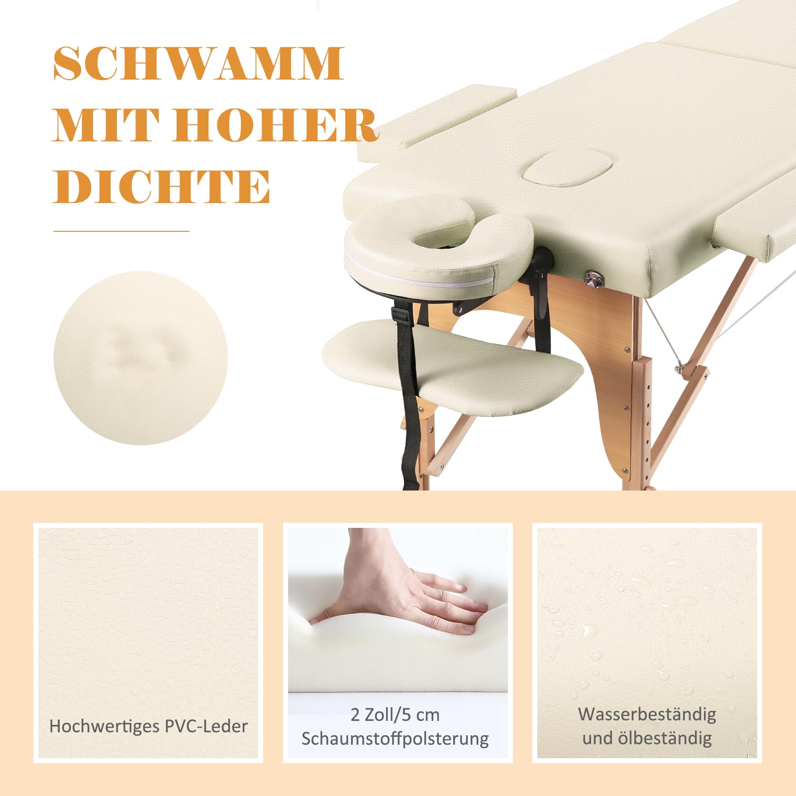BODIOO Camilla de masaje móvil con patas de madera, cama de masaje portátil, incluye reposacabezas y reposabrazos, altura regulable de 60 cm de ancho hasta 250 kg