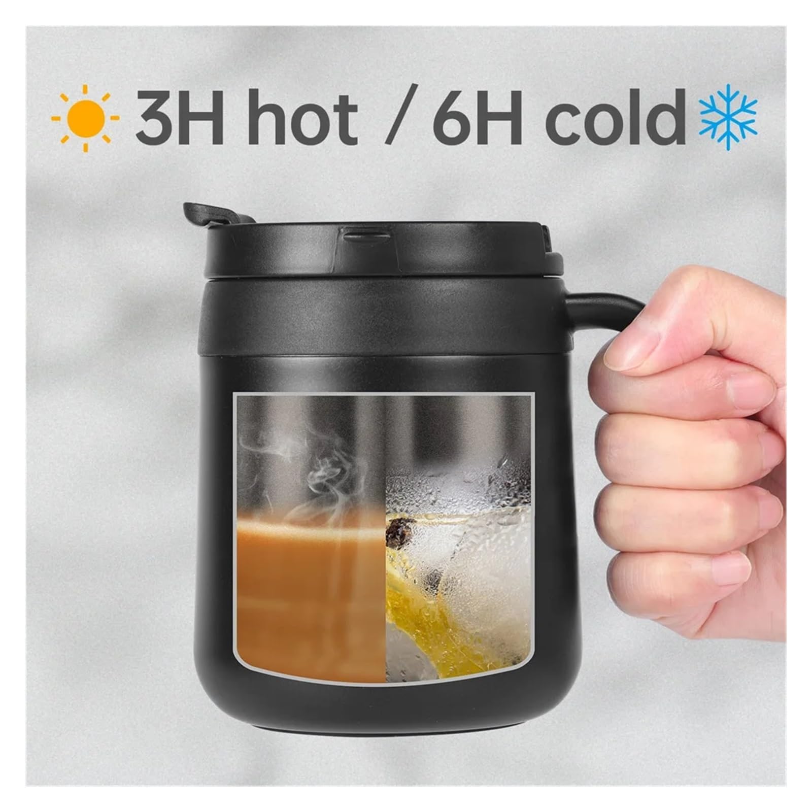 Taza de café aislada con asa, vaso acero inoxidable, tazas té labio para Café(500ml,Black)