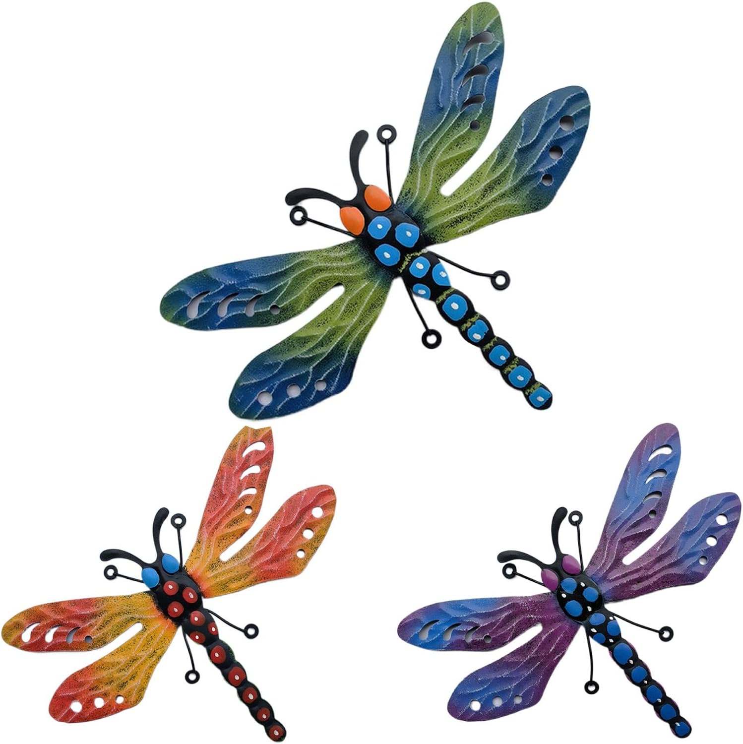 3 Pack Metal Dragonfly Wall Decor Outdoor Garden Fence Art