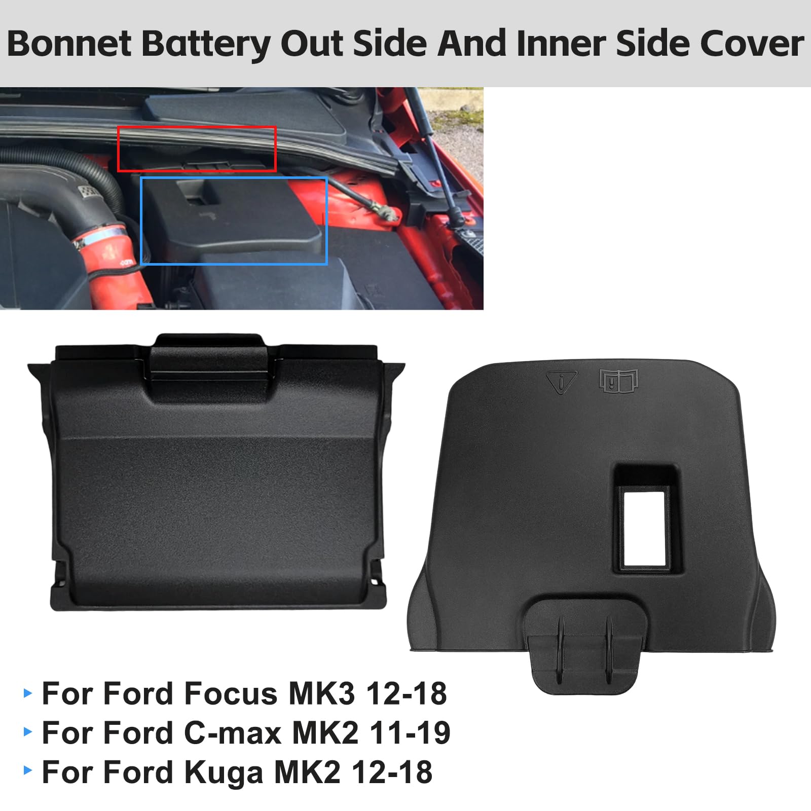 Couvercle de batterie en plastique pour Ford Focus MK3, couvercle de boîtier de batterie avant, couvercle arrière de batterie OEM : 2052245, 1859099, AM5110A659BC, 1731668, AM5110A659BB (paire)