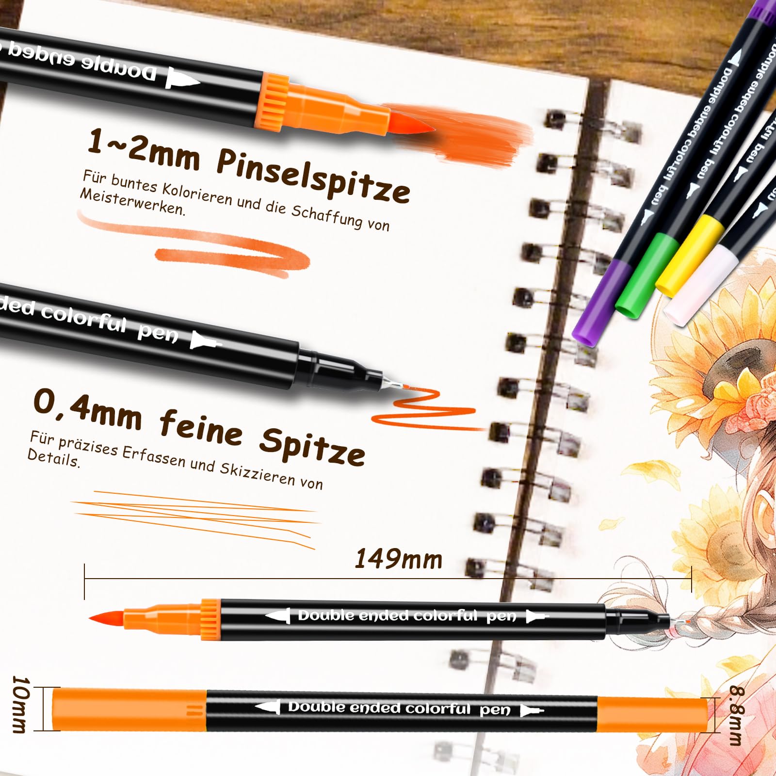 swihorab Lot de 120 feutres à double pinceau, double pinceau, pointe fine et pointe pinceau pour adultes, pour coloriage, livres de coloriage, manga