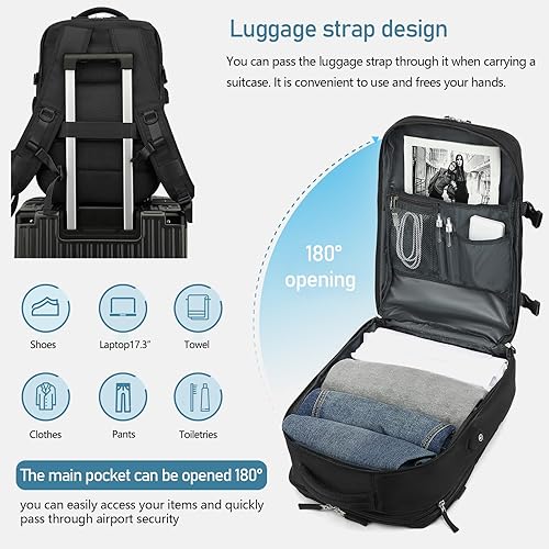 Miniatura 6 de Mochila de viaje grande para mujeres y hombres, mochila de mano impermeable duradera expandible para laptop con compartimento para zapatos y puerto