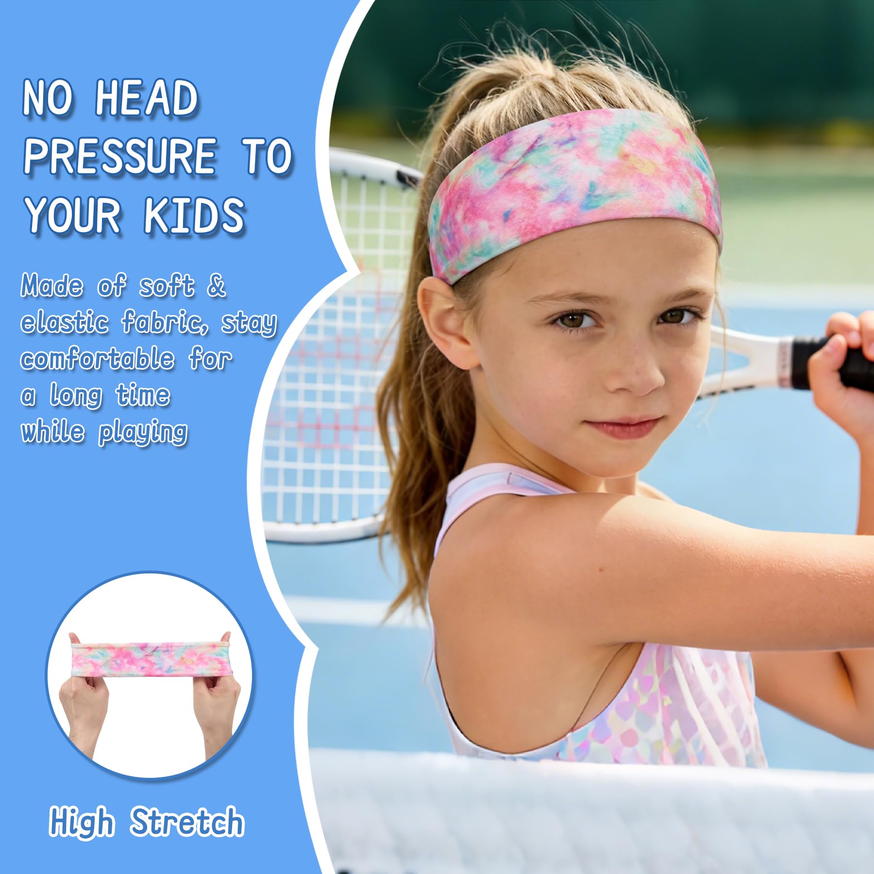 Kids Sports Headbands for Girls Boys, Moisture Wicking Elastic Cooling Sweatbands, Non-Slip Lightweight Stretchy Hairbands for Soccer, Running, Basketball, Tennis - 4